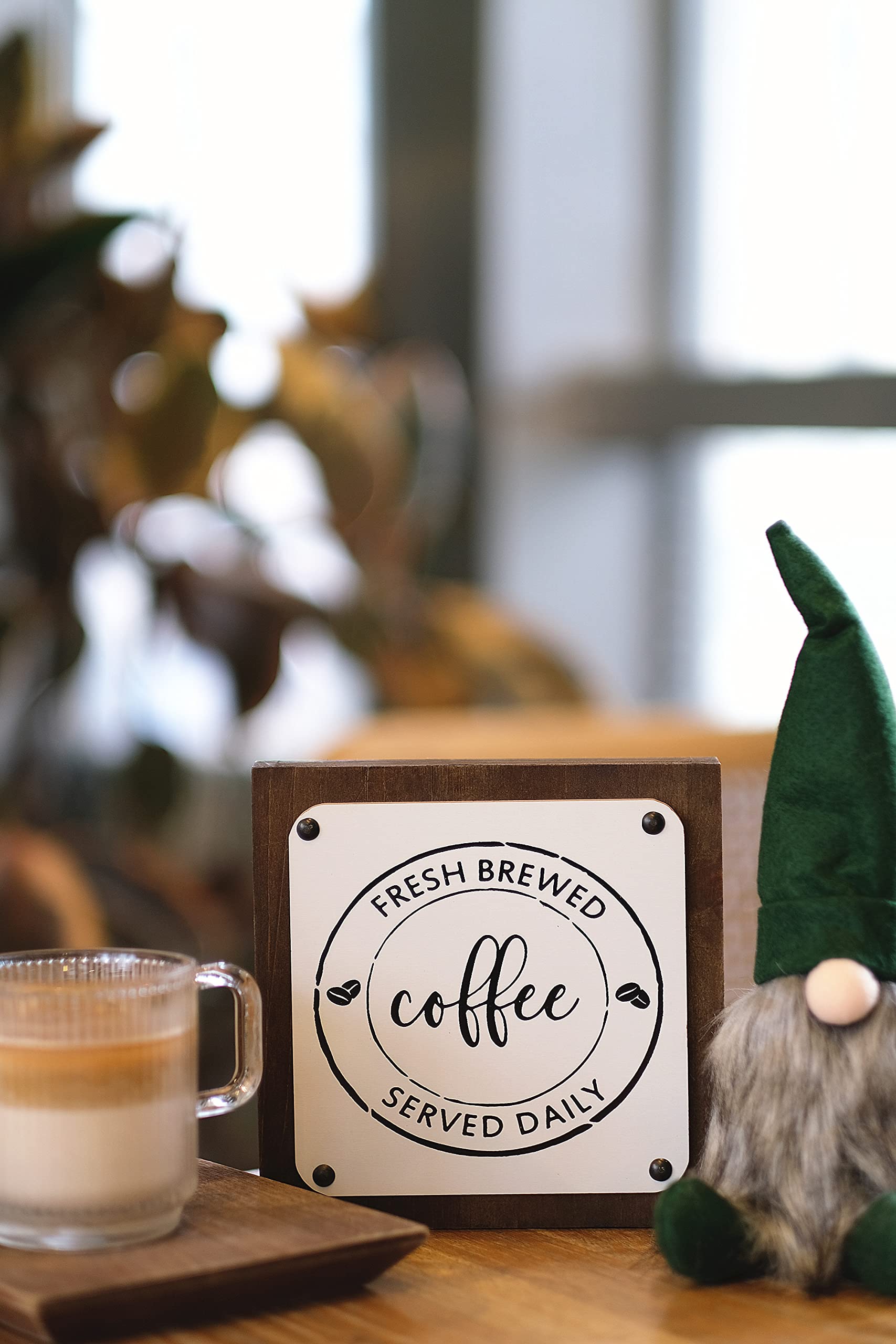 Lavender Fresh Brewed Coffee Sign - Rustic Wood Farmhouse Decor for Coffee Bar, Kitchen & Coffee Station - 7x7 Inch - Perfect for Home, Café & Office Décor