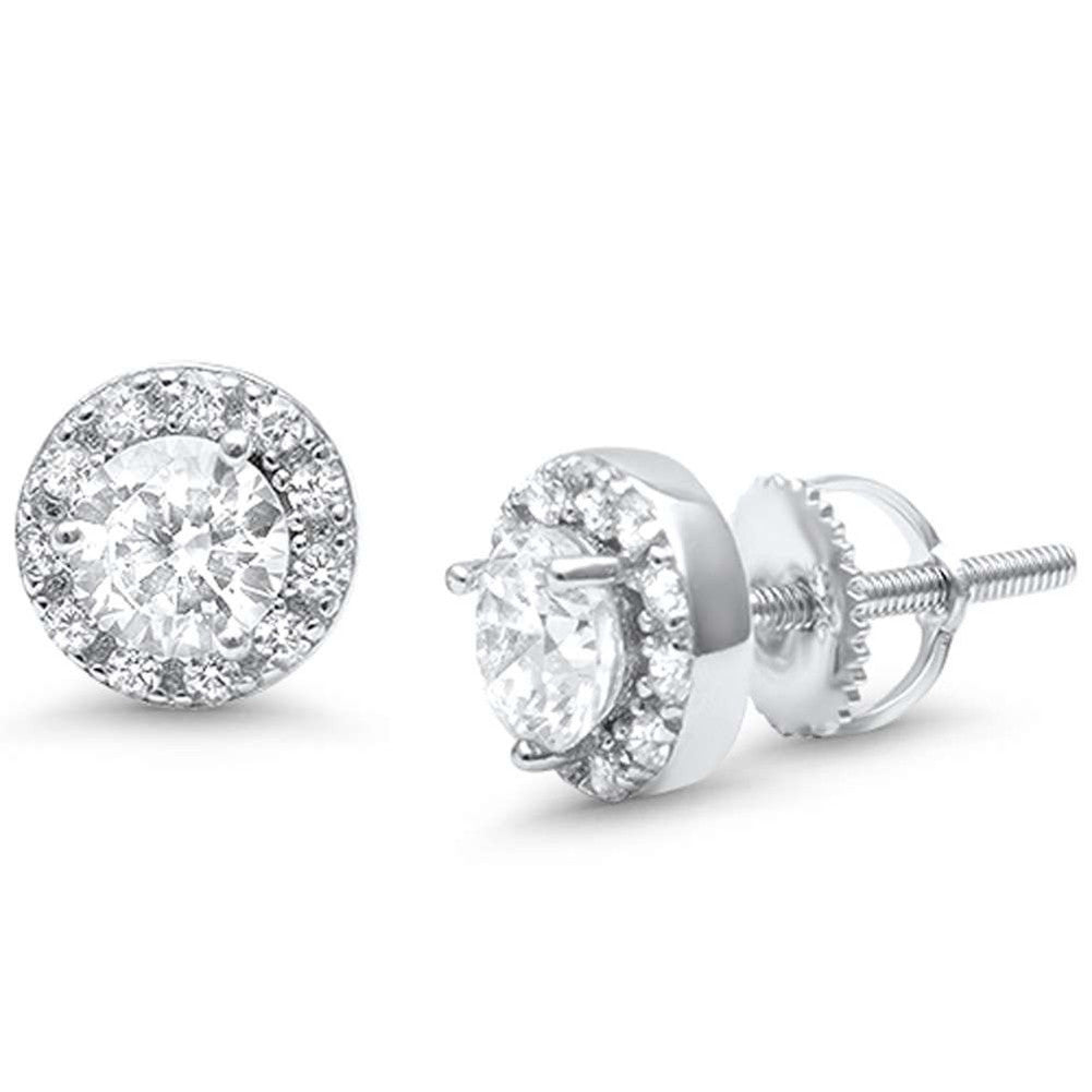 7mm Round Halo Stud Earrings - 925 Sterling Silver Screwback with Cubic Zirconia | Elegant Everyday Jewelry for Women, Perfect for Work, Date Night & Special Occasions