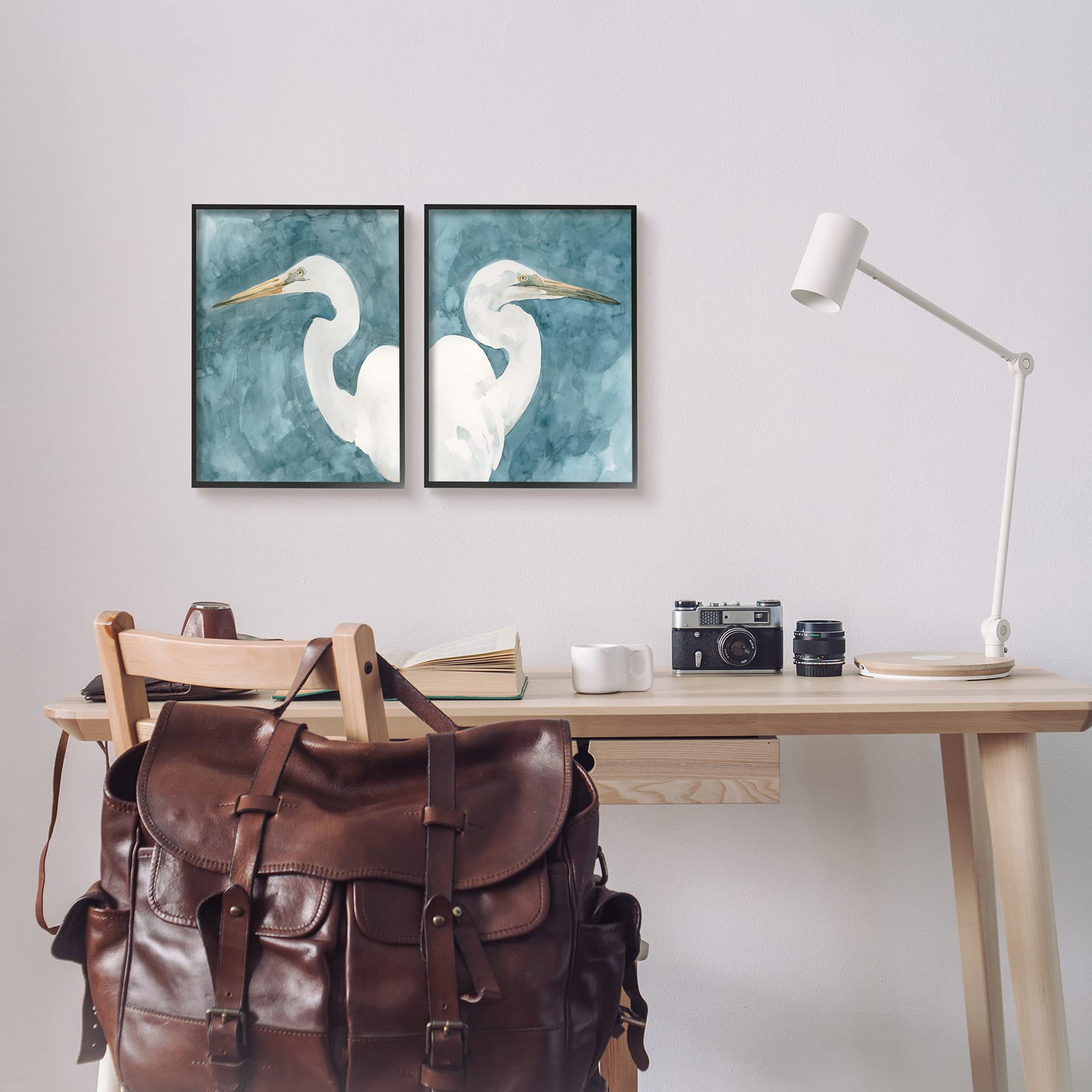 Stupell Industries Nautical Cranes & Bird Portraits Abstract Blue Sky Wall Art - 2pc Set (11x14 Each) by Emma Caroline - Black Framed Coastal Decor for Living Room, Bedroom or Office