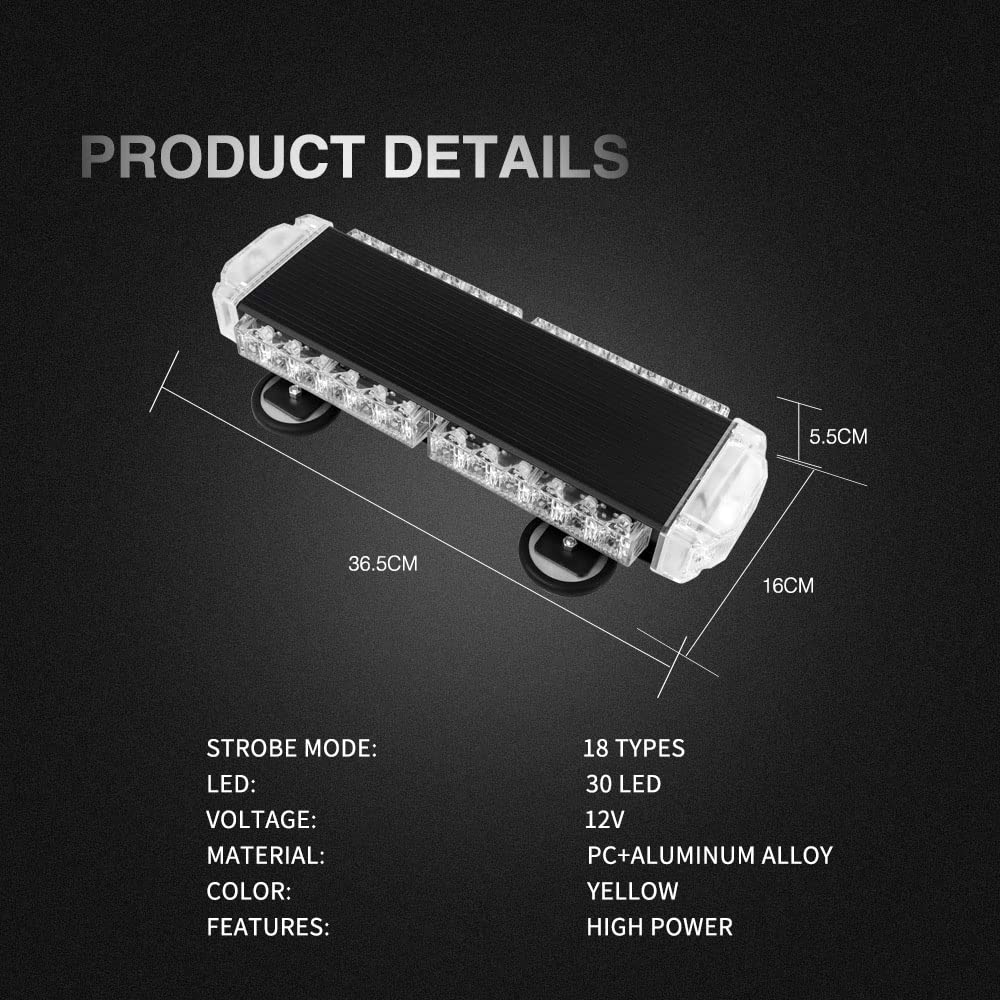 Magnetic LED Strobe Light Bar - High Visibility Emergency Warning Lights for Work Trucks & Vehicles | Perfect for Roadside Safety, Construction Zones & Emergency Scenarios