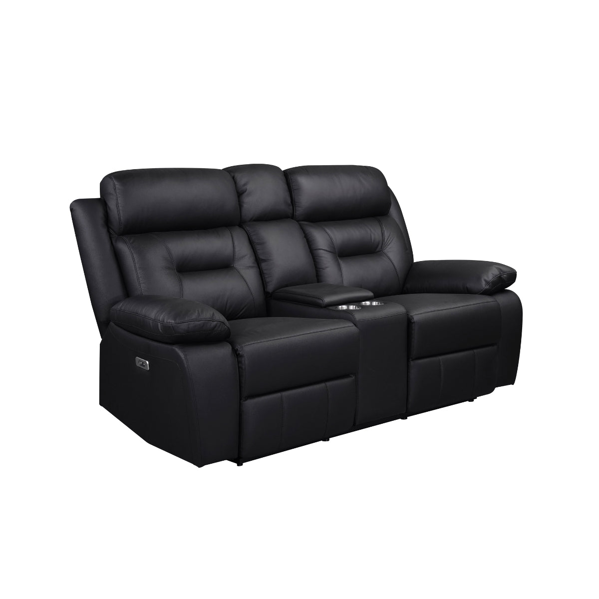 Premium Black Leather Power Reclining Loveseat with USB Charging Ports & Cup Holders - Modern Living Room Furniture for Relaxing & Entertaining