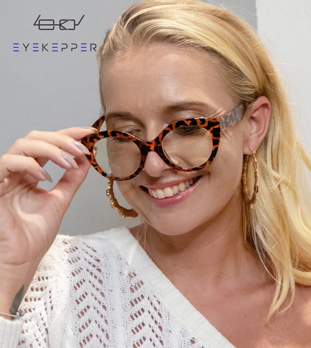 Eyekepper Oversize Blue Light Blocking Glasses for Women - Round Computer Reading Glasses with UV Protection (2 Pack) - Reduce Eye Strain for Office Work, Gaming & Screen Time