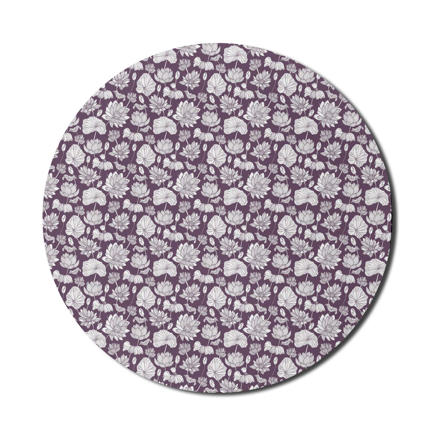 Ambesonne Floral Computer Mouse Pad - Romantic Blossom Design for Wedding & Office, Non-Slip Thick Rubber Gaming Mousepad, 8 Inch Round (Eggplant/White) - Perfect for Home Office, Gaming Setup & Gift Giving