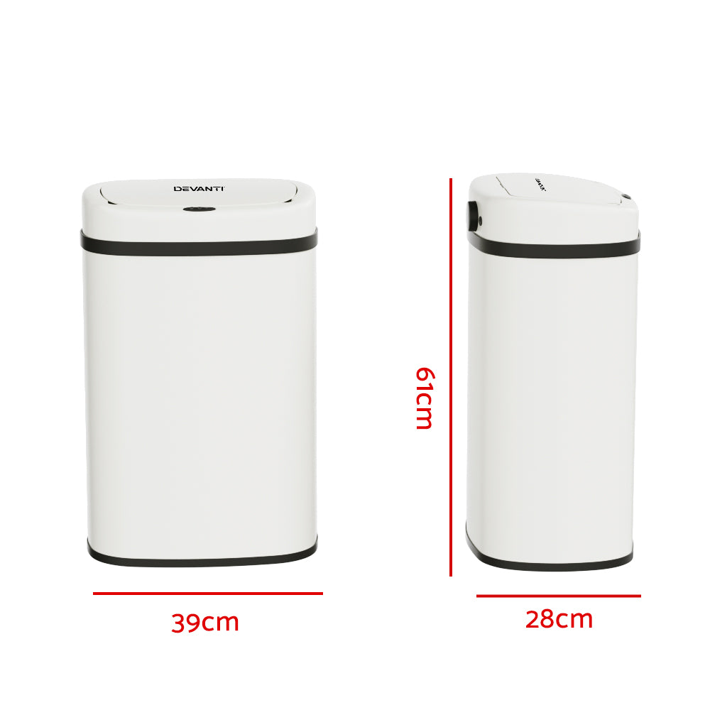 Devanti 50L Automatic Motion Sensor Trash Can - Hands-Free Touchless Kitchen & Bathroom Waste Bin, White (Perfect for Home, Office, or Commercial Use)