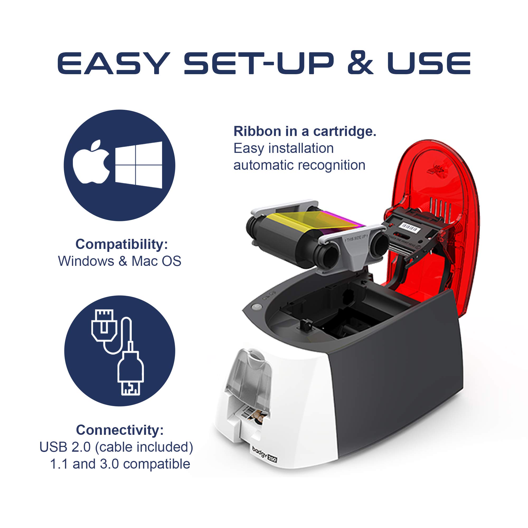 Evolis Badgy200 Single-Sided ID Card Printer for Schools, Offices & Events - High-Quality Plastic Card Printing Solution