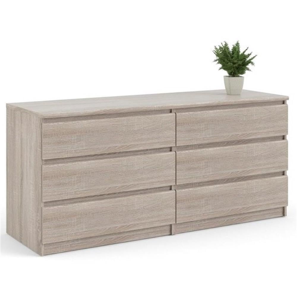 Scandinavian 2-Piece Bedroom Furniture Set with 6-Drawer Dresser & Nightstands - Truffle Gray, Handle-Free Design, Smooth Metal Glides for Modern Home Decor | Perfect for Small Spaces & Minimalist Bedrooms