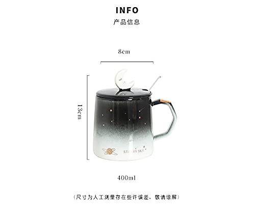 Moon and Star Ceramic Coffee Mug with Spoon Lid - 400ml Tea, Milk Cup for Office & Home - Perfect Gift for Coffee Lovers & Night Sky Enthusiasts - Ideal for Morning Brews, Cozy Evenings & Unique Gifting