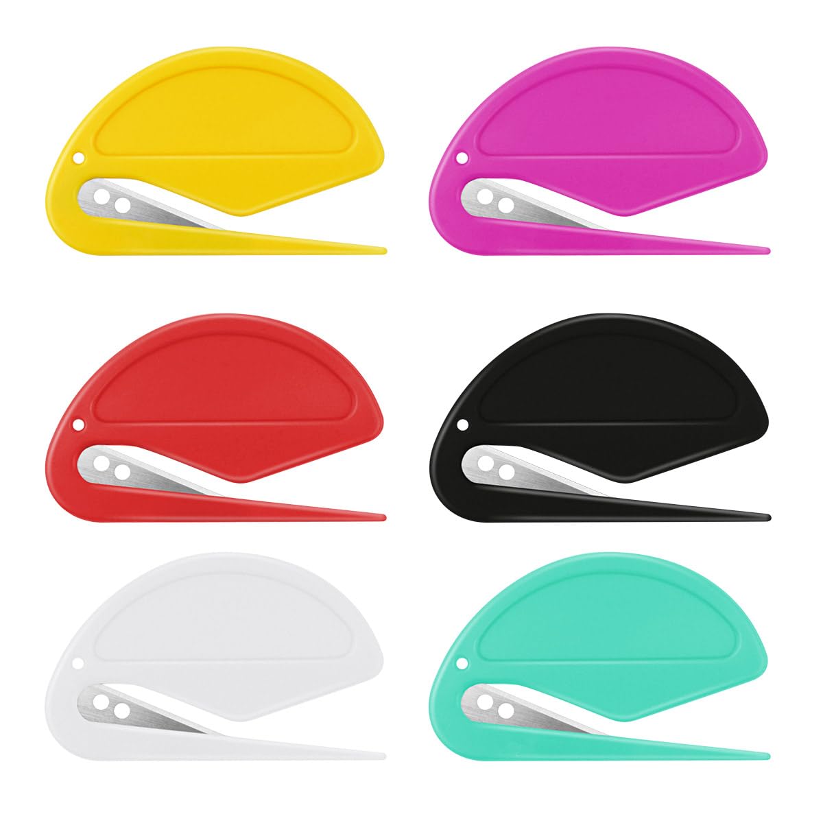 6 Pack Letter Opener Set - Sharp Stainless Steel Envelope Slitter Tools for Mail, Packages & Boxes (Black, White, Red, Yellow, Green, Rose Red) - Perfect for Office, Home & Mailroom Use