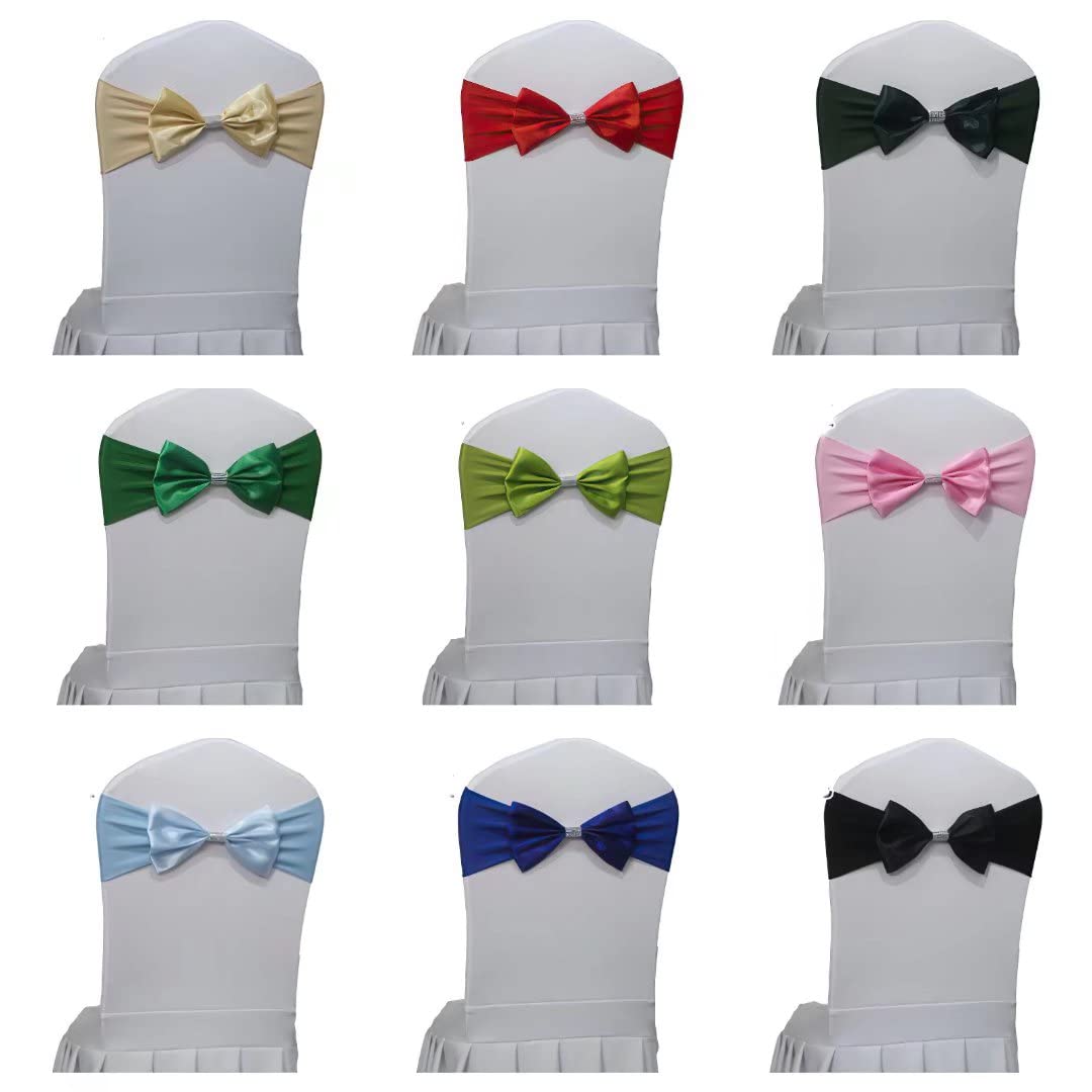 Elegant Spandex Chair Sash Bows for Wedding Decor - Pack of 6 Green Chair Sashes for Anniversary, Party & Special Events - Perfect for Banquet Halls, Reception Decor & Ceremony Chair Covers