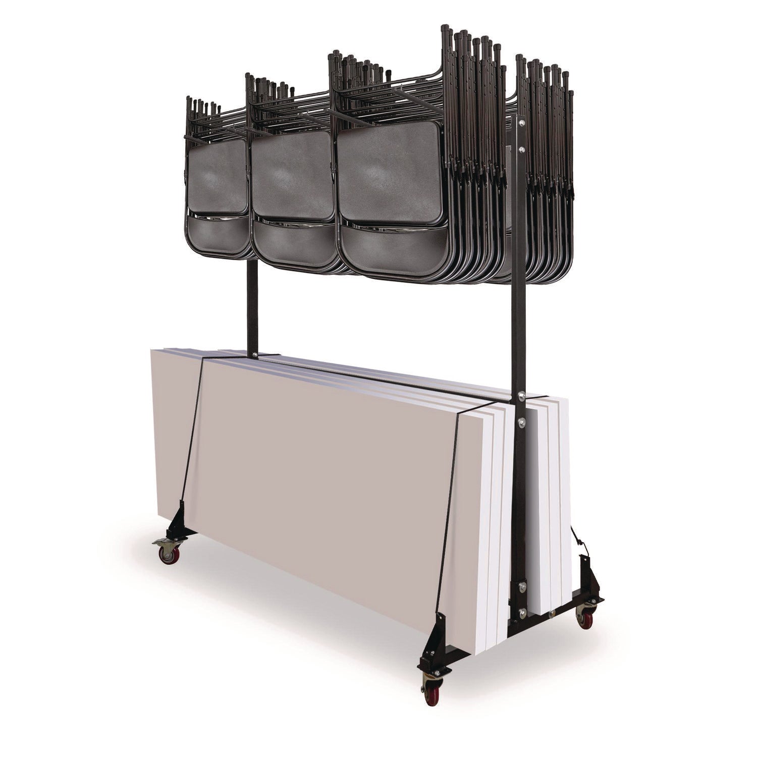 AdirOffice Heavy Duty Folding Chair and Table Combo Cart - 600 lb Capacity Metal Utility Cart with Wheels, 33.7