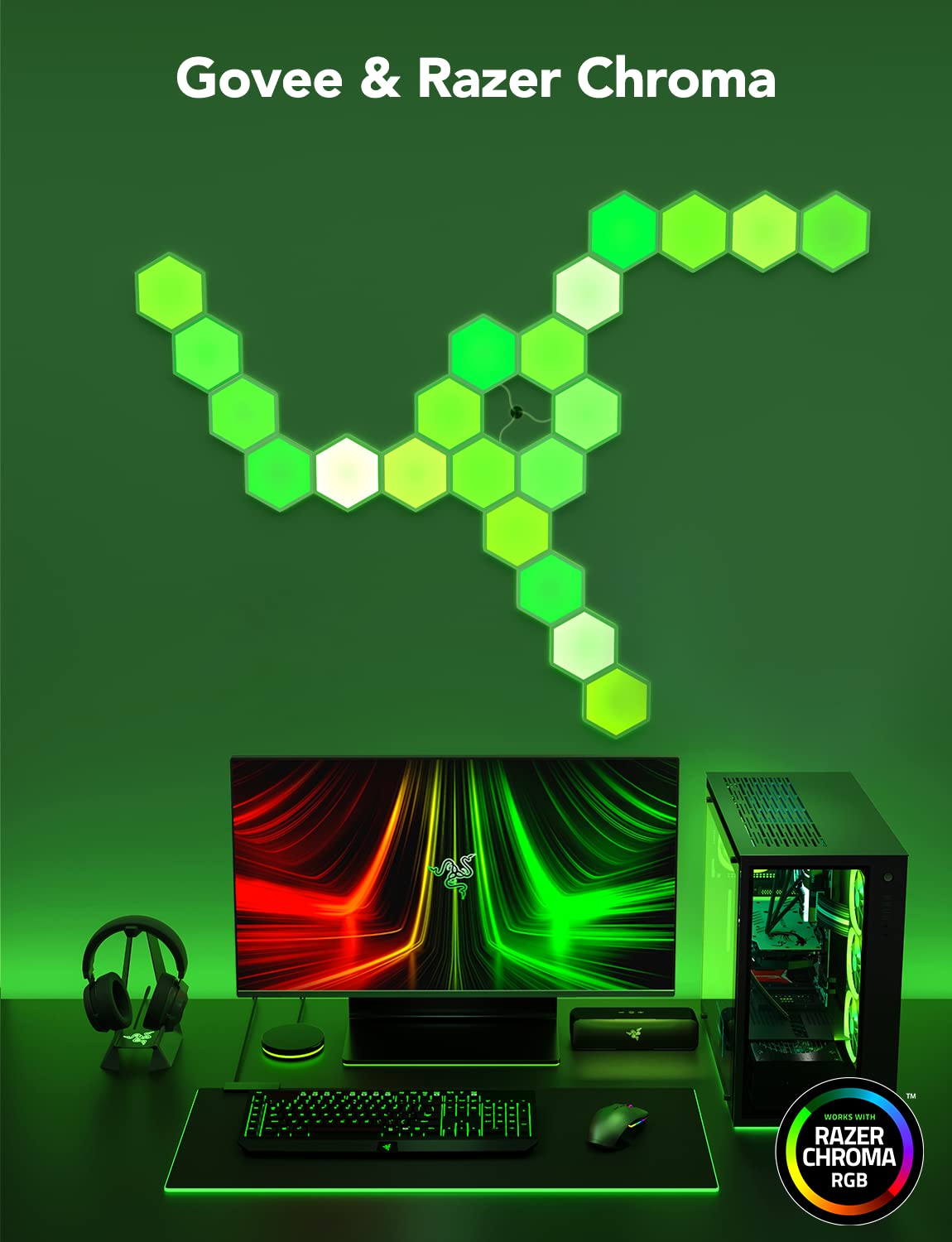 Govee Glide Hexa Light Panels - 10 Pack RGBIC Hexagon LED Wall Lights with Wi-Fi & Music Sync, Smart Home Decor Compatible with Alexa & Google Assistant - Perfect for Bedroom, Gaming Room & Indoor Lighting Decor