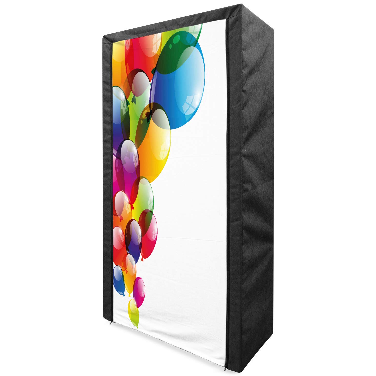 Ambesonne Birthday Portable Fabric Wardrobe - Colorful Balloons Design Clothing Organizer with Shelves, 33.5 Inch Multicolor Storage Closet for Bedroom, Closet & Party Decor - Perfect for Gift Wrapping, Surprise Occasions & Joyful Celebrations