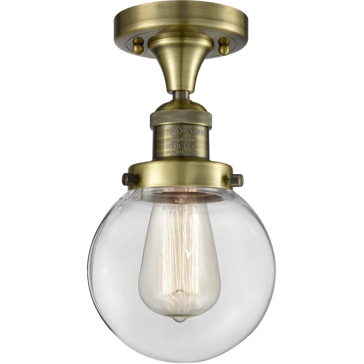 517-1CH-AB-G202-12 Vintage LED Bare Bulb with 1 Light Cord Set in Antique Brass - Perfect for Edison Style Pendant Lighting, Industrial Decor, and Restaurant Ambiance