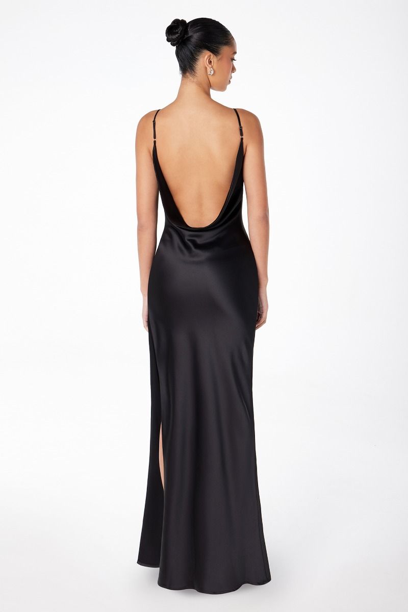 Lina Maxi Dress - Cowl Neck Front & Draped Back Fitted Satin Evening Gown for Women | Perfect for Weddings, Parties & Special Occasions
