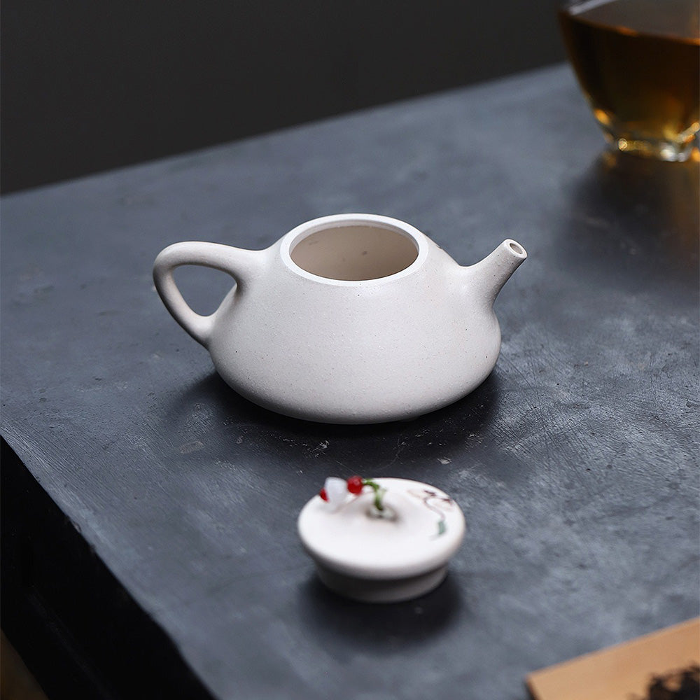 Premium Yixing White Clay Peony Shi Piao Teapot - Handcrafted Chinese Purple Clay Teapot for Oolong & Pu-erh Tea Brewing - Perfect for Tea Ceremonies & Gifts
