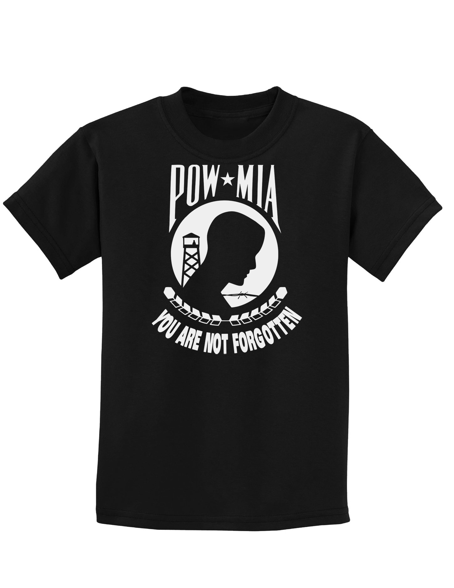 POW MIA Not Forgotten Kids Dark T-Shirt - Patriotic Military Apparel for Boys & Girls - Perfect for Veterans Day & Memorial Day Events