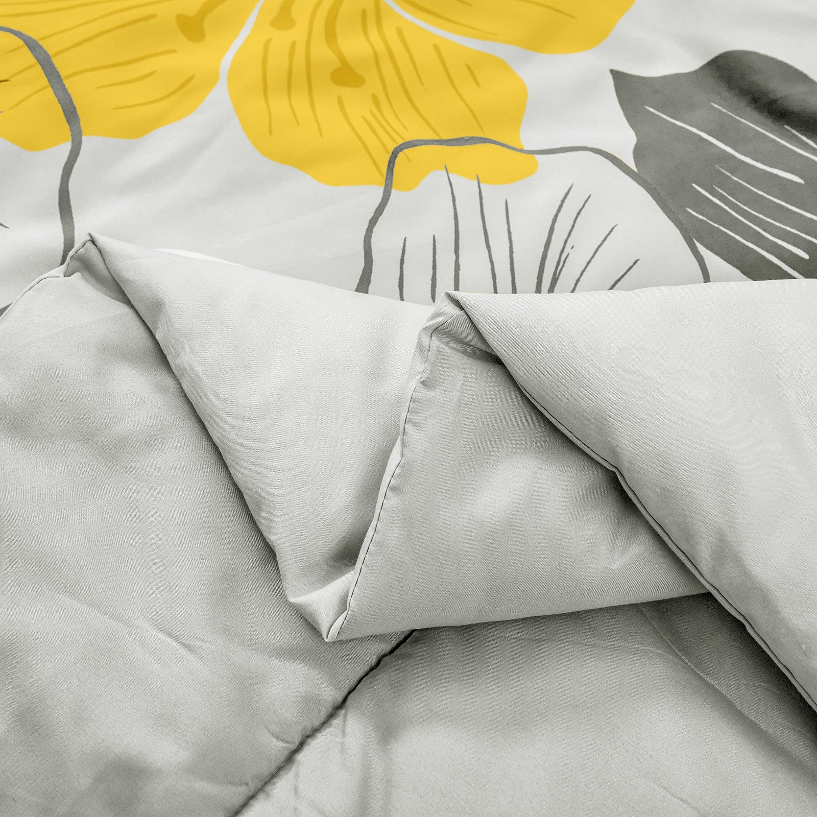 King Size Floral Comforter Set - 3 Piece Yellow Flower Bedding with Lightweight Microfiber - Perfect for Master Bedroom, Guest Room & Cozy Home Decor