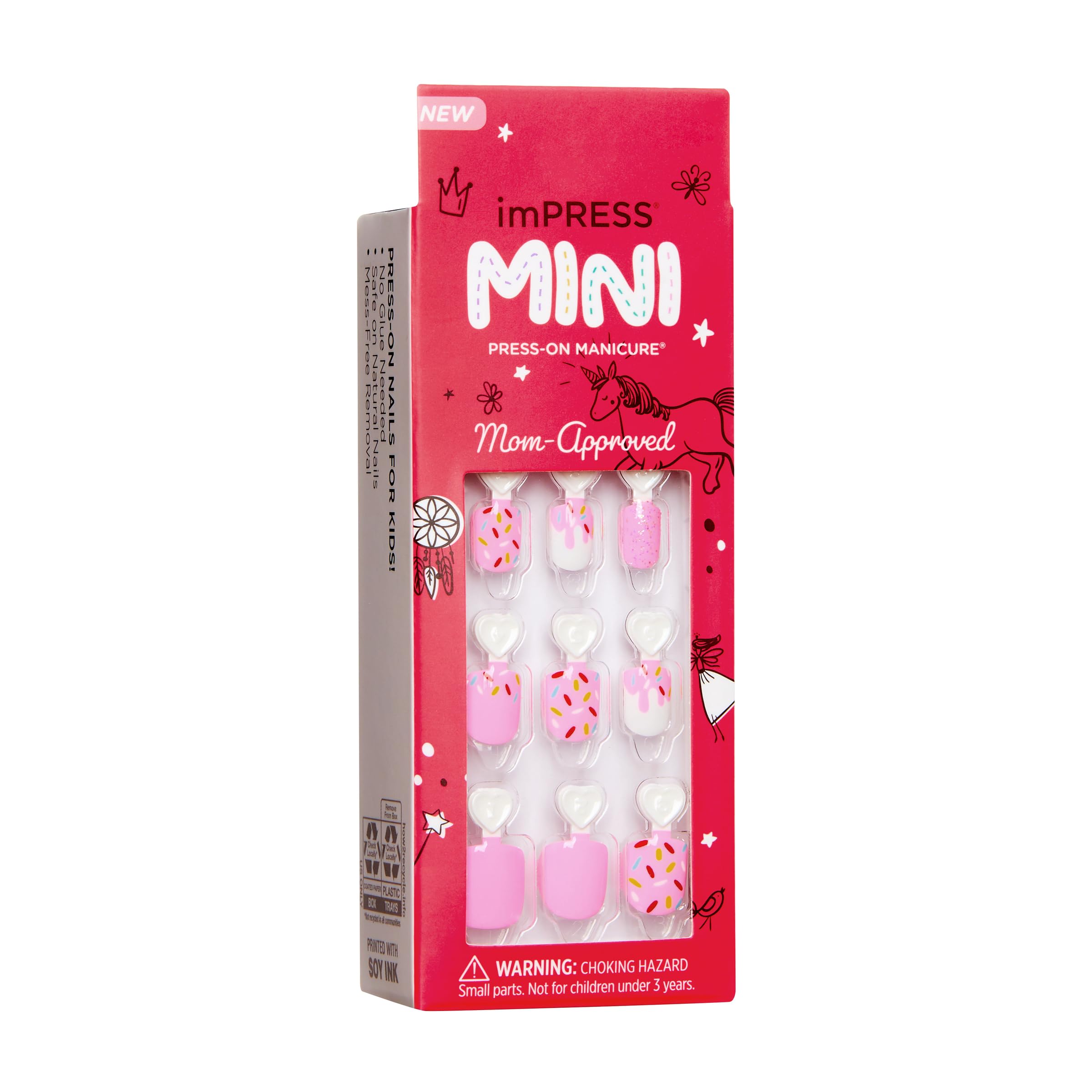 KISS imPRESS No Glue Press On Nails for Kids - Super Duper Pink Fake Nails | 20 Removable Nail Tabs & Mini File | Squoval Shaped Kids Size | Perfect for Birthday Parties, Playdates & Dress Up
