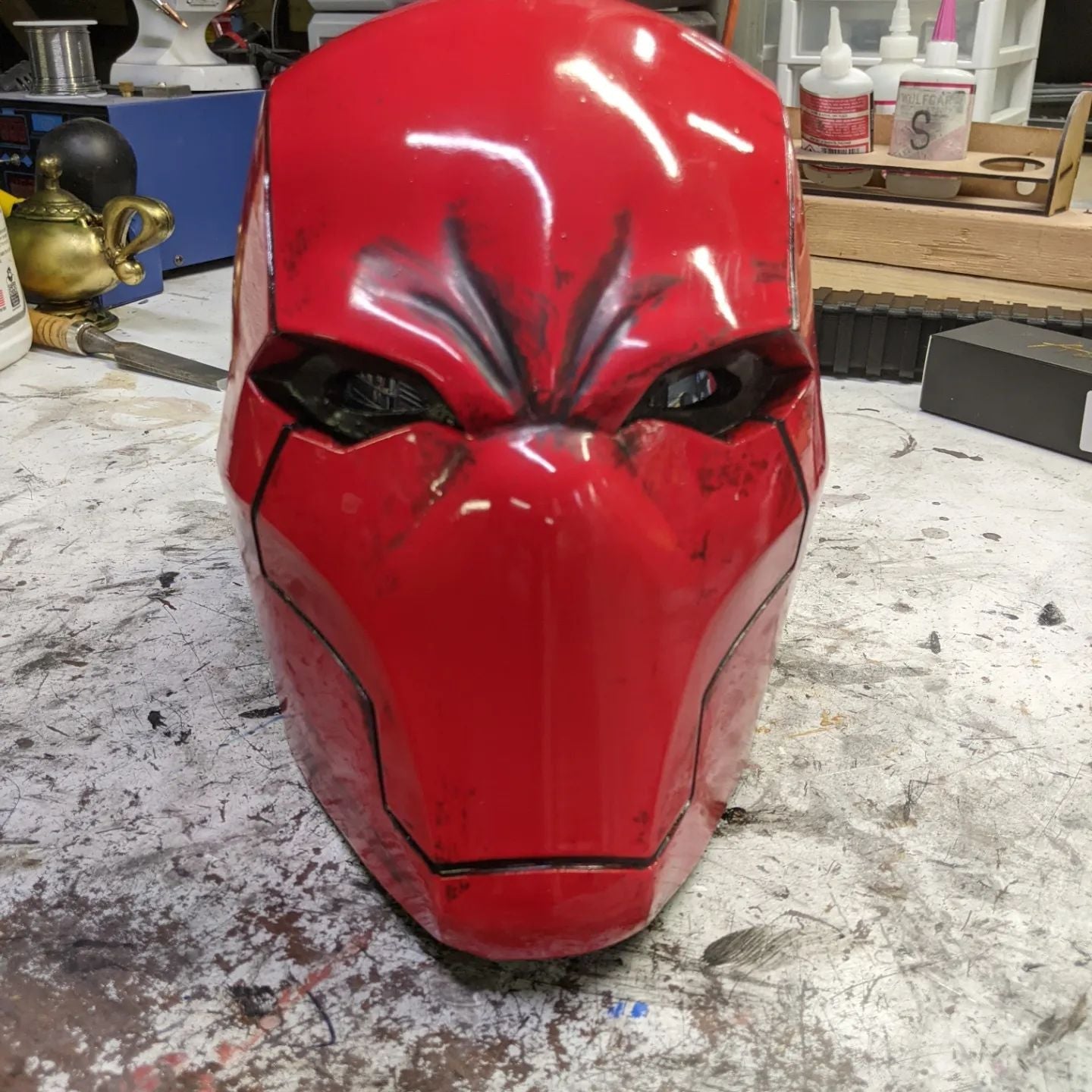 Red Vigilante Helmet - Wearable Costume Cowl Mask for Cosplay & Halloween - Perfect for Superhero Costumes, Comic Con, and Themed Parties