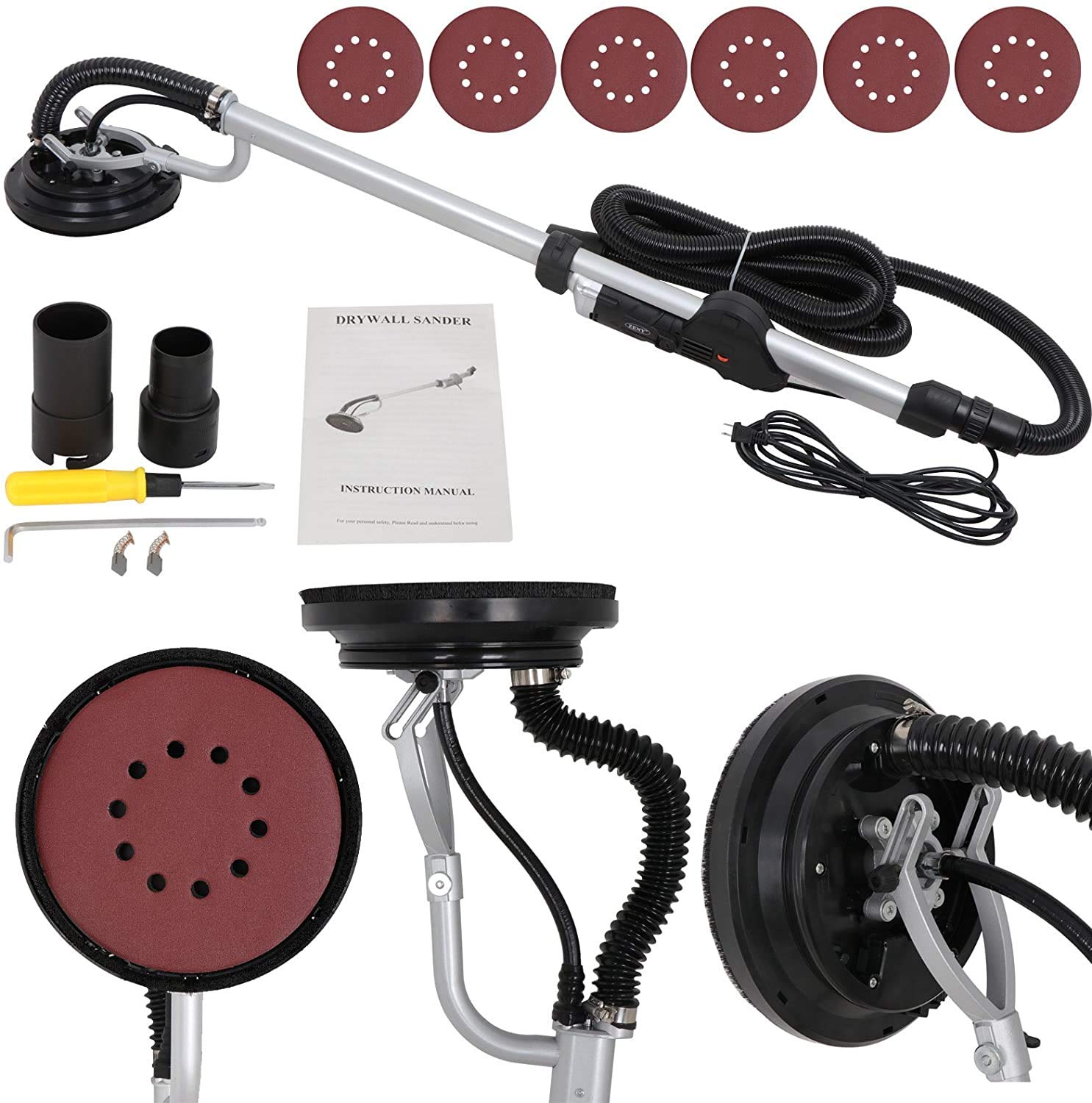 HomGarden 800W Electric Drywall Sander with Vacuum - Adjustable Speed, Foldable Design & 6 Sanding Pads - Perfect for Drywall Repair, Home Renovation and DIY Projects