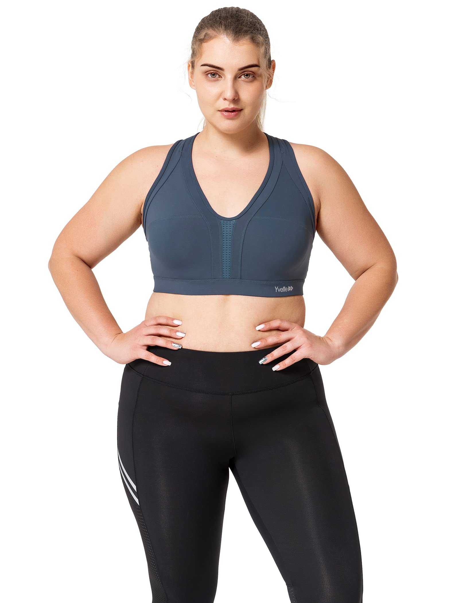 Yvette Women's High Impact Sports Bra - Criss Cross Back Supportive Running Bra for Plus Size - Perfect for Gym, Yoga & High-Intensity Workouts