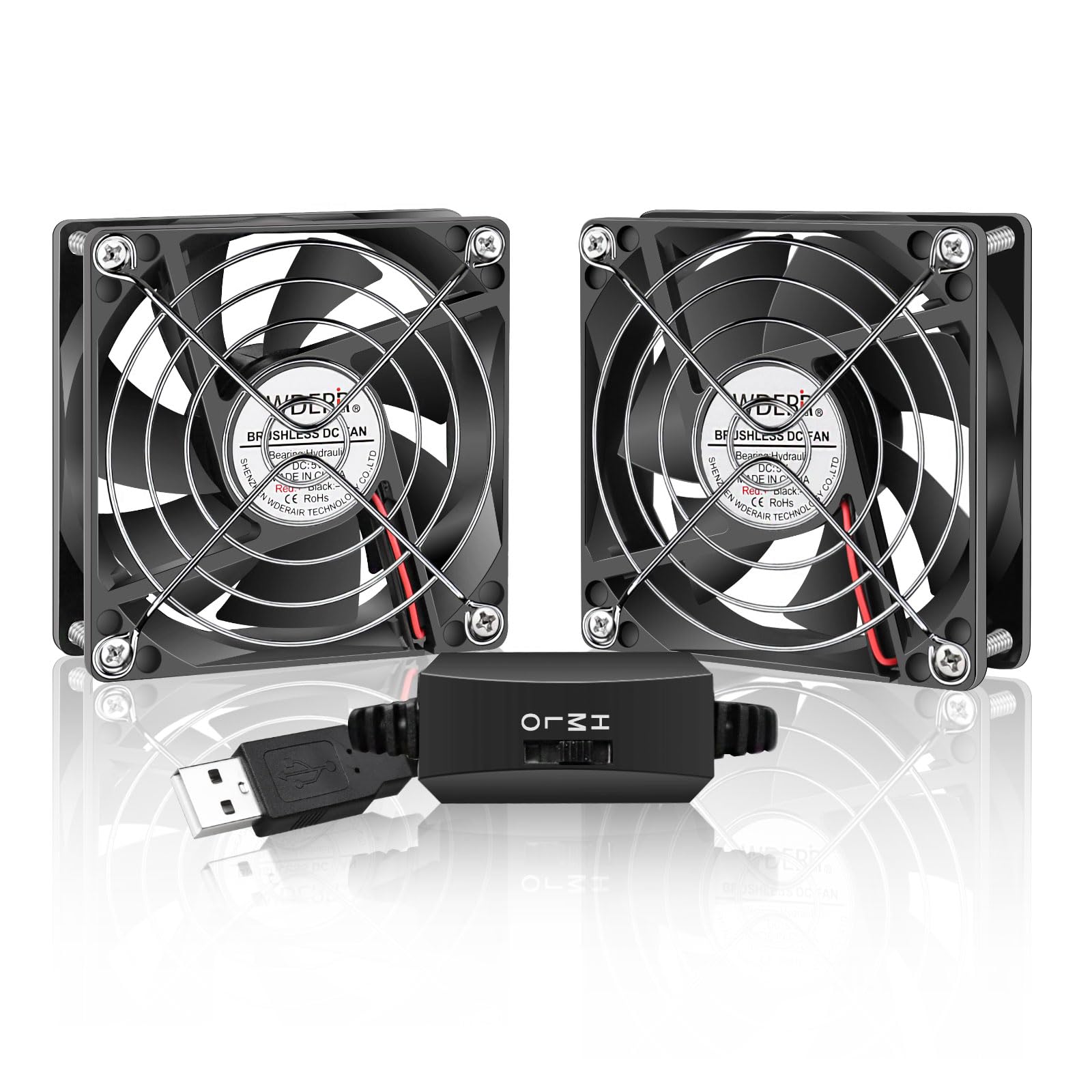 80mm USB PC Case Cooling Fan - Quiet 5V with Speed Controller (2-Pack) for Gaming & Office Desktops