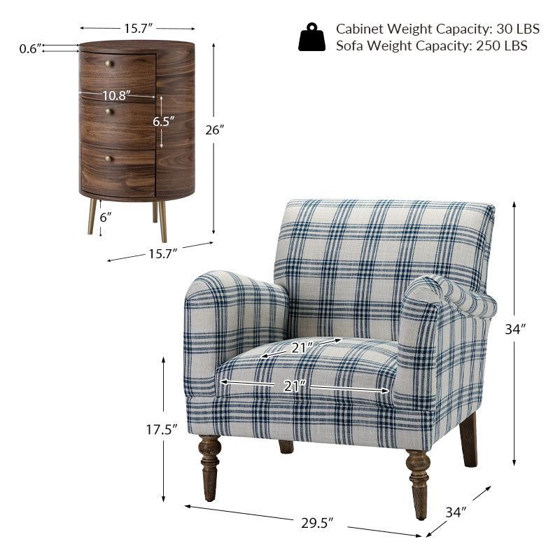 Sadie Upholstered Armchair with Side Table - 2 Piece Living Room Furniture Set for Small Spaces, Apartments & Cozy Reading Nooks