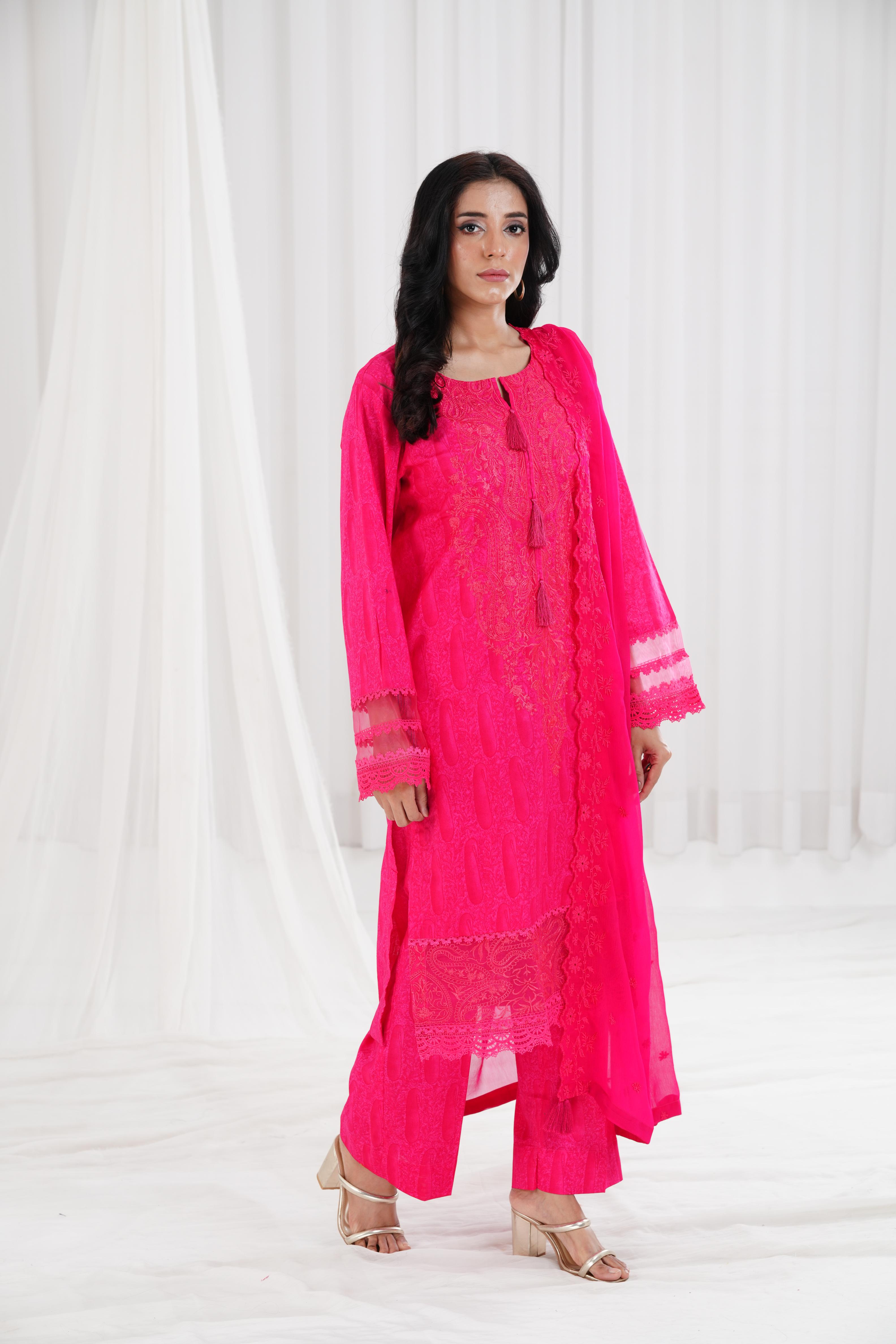 Nishat Cambric Pink Stitched Suit for Women - Elegant Formal Wear for Office, Parties & Special Occasions