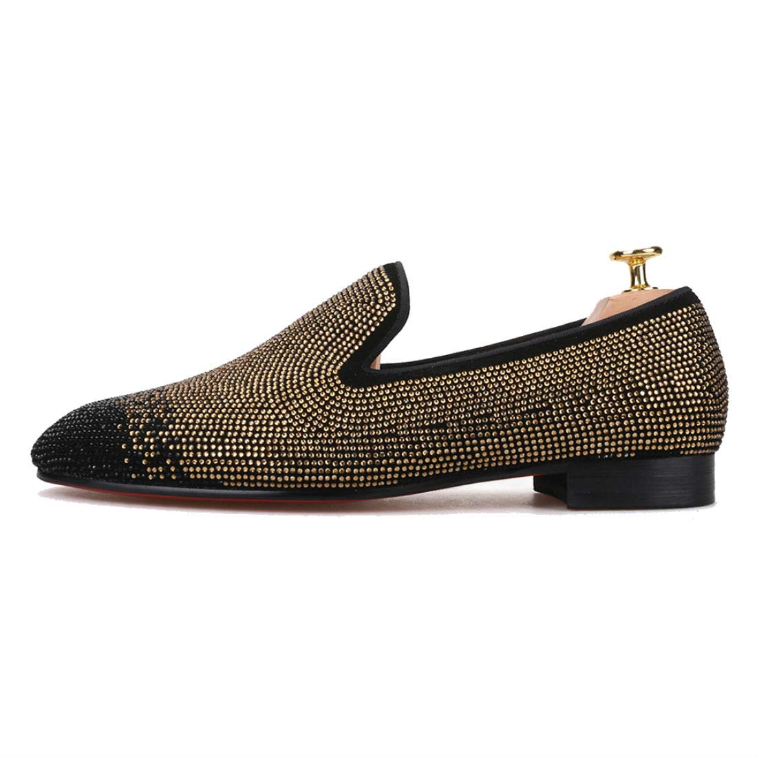 FERUCCI Men's Black & Gold Crystal Rhinestone Loafers - Luxury Slip-On Shoes for Casual Wear, Parties & Special Occasions