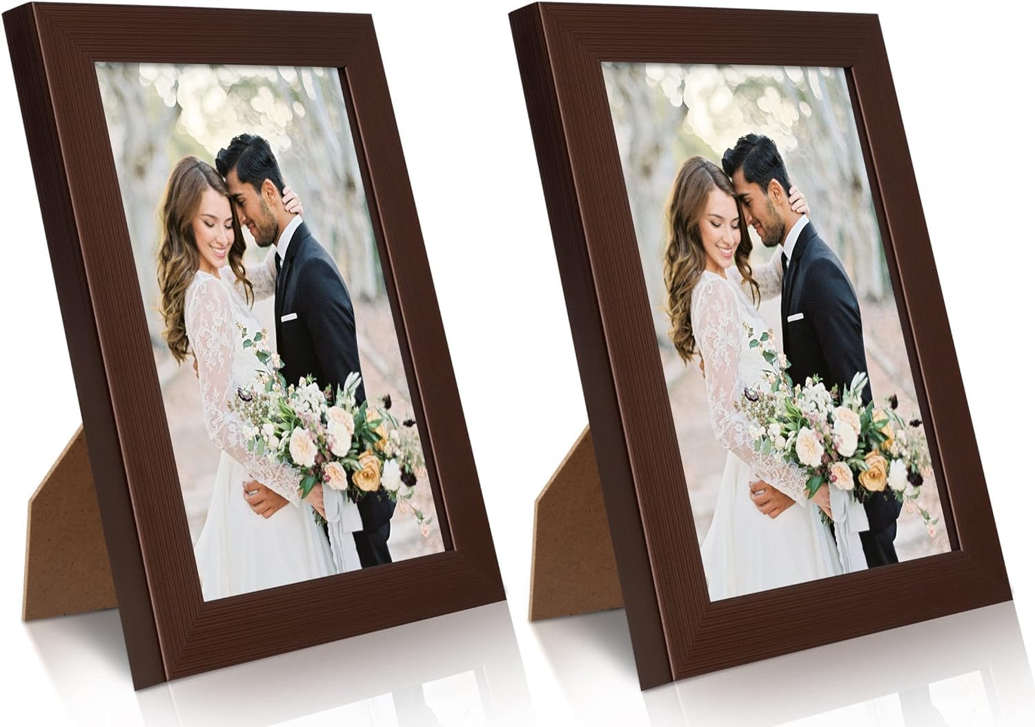 PECULA 2 Pack 4x6 Picture Frames - Brown Wooden Wall & Tabletop Photo Frames with Clear Glass Display - Perfect for Home Decor, Office, Living Room, Bedroom & Gift Giving