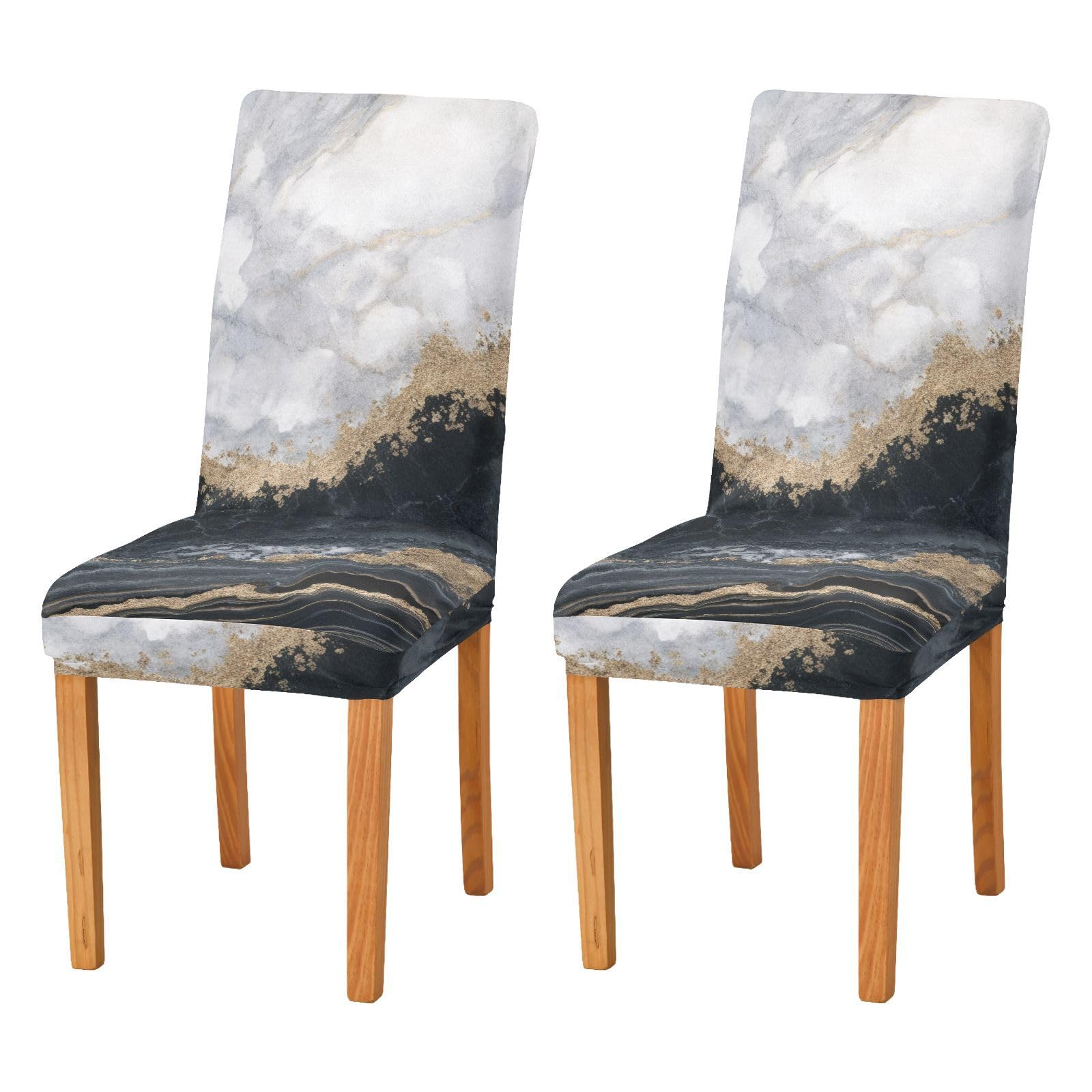 Universal Dining Chair Covers 4-Piece Set - Black White Gold Marble Pattern Washable Slipcovers for Kitchen, Dining Room & Party Decor - Protective Seat Covers for Home, Restaurant & Event Use