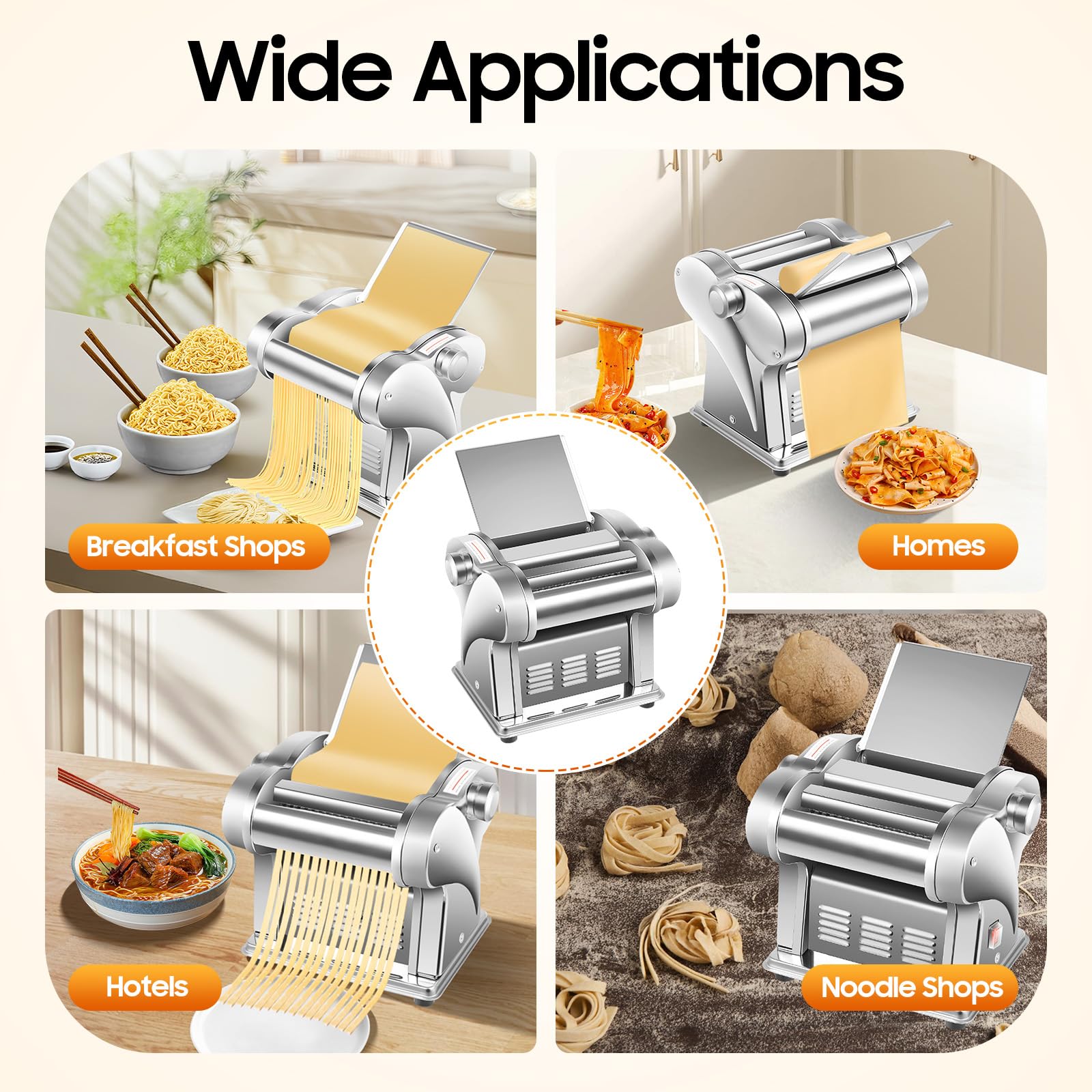 Commercial Electric Pasta Maker Machine - 110V Stainless Steel Dough Press with 2 Blades | 6-Speed Adjustable Thickness for Dumplings, Noodles & Pasta | Perfect for Restaurants, Home Kitchens & Italian Cuisine Lovers
