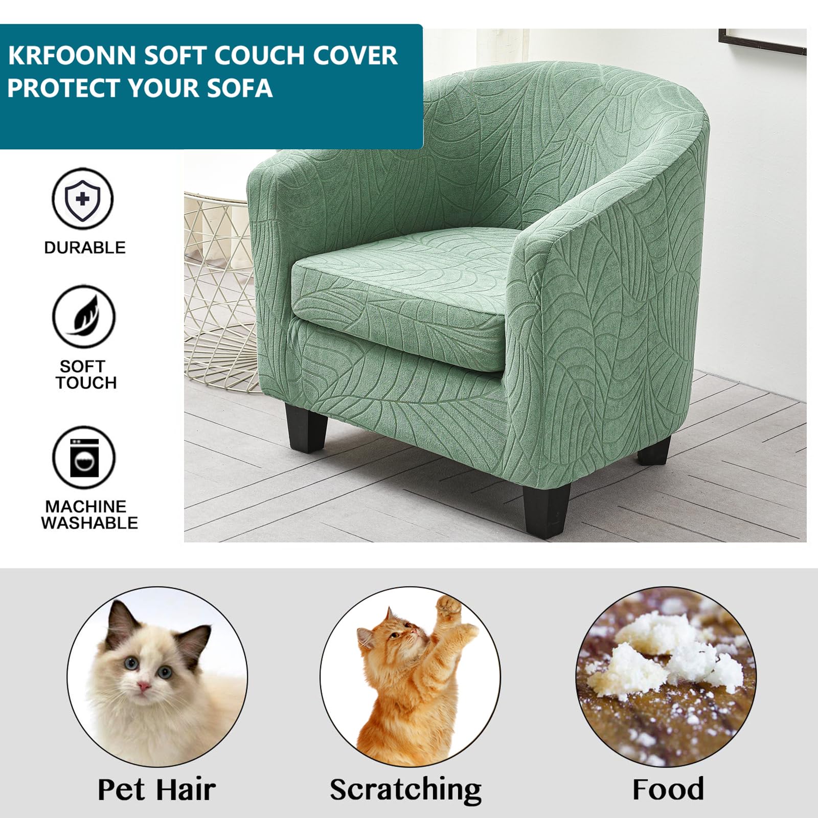KRFOONN 2-Piece Stretch Printed Round Barrel Chair Slipcover - Removable Elastic Bottom Furniture Protector Cover for Living Room, Bedroom, Office - Soft Fabric Club Chair Covers for Home Decor (Style B9)