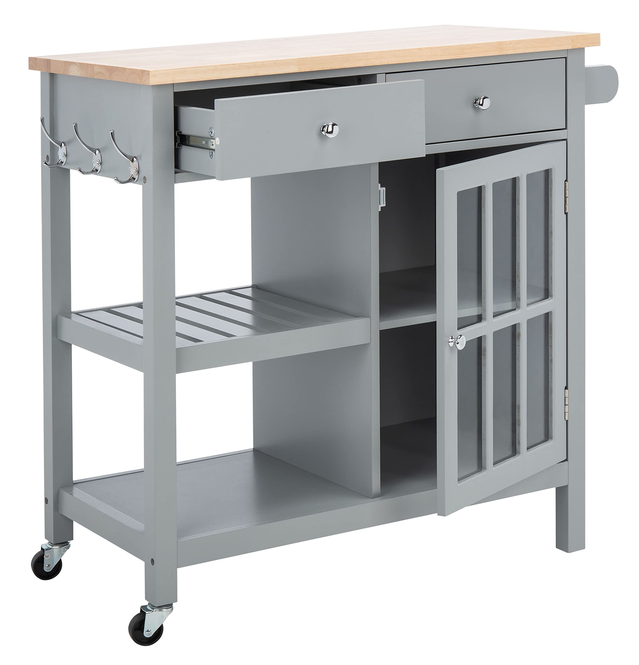 SAFAVIEH Locklyn 2-Drawer Rolling Kitchen Cart - Grey & Natural Storage Trolley with Wheels | Perfect for Small Spaces, Pantry Organization & Mobile Kitchen Storage