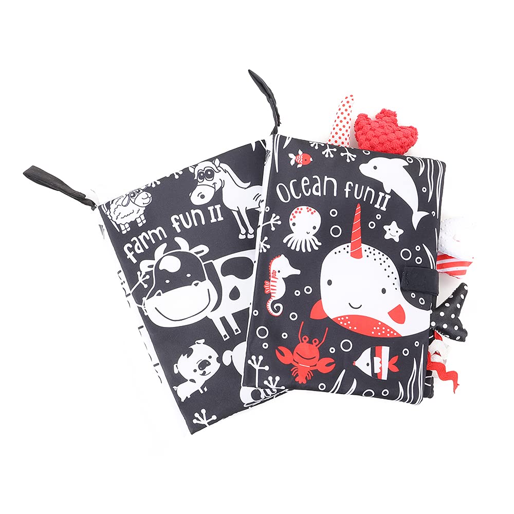 DAYTOYS Soft Baby Cloth Books - Non-Toxic Waterproof Touch & Feel Crinkle Activity Book for Toddlers & Infants - Early Learning Educational Toy | Perfect for Bath Time, Playtime & Sensory Development (Black & White Pattern)