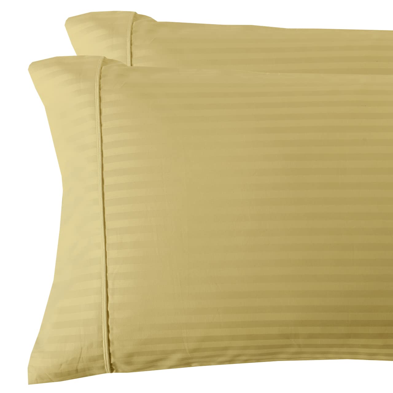 Premium 100% Cotton Standard Size Pillowcases - Gold Striped Sateen Weave for Ultimate Comfort | Soft & Breathable Bedding Essentials for Home, Hotel, or Travel Use