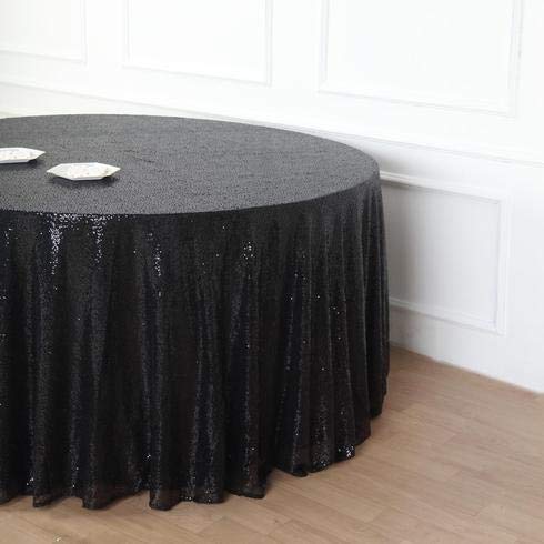 132 Inch Sequin Round Tablecloth - Premium Quality Black Payette Fabric for Weddings, Birthdays, Christmas Parties & Banquet Hall Decorations | Elegant Dining & Event Table Cover