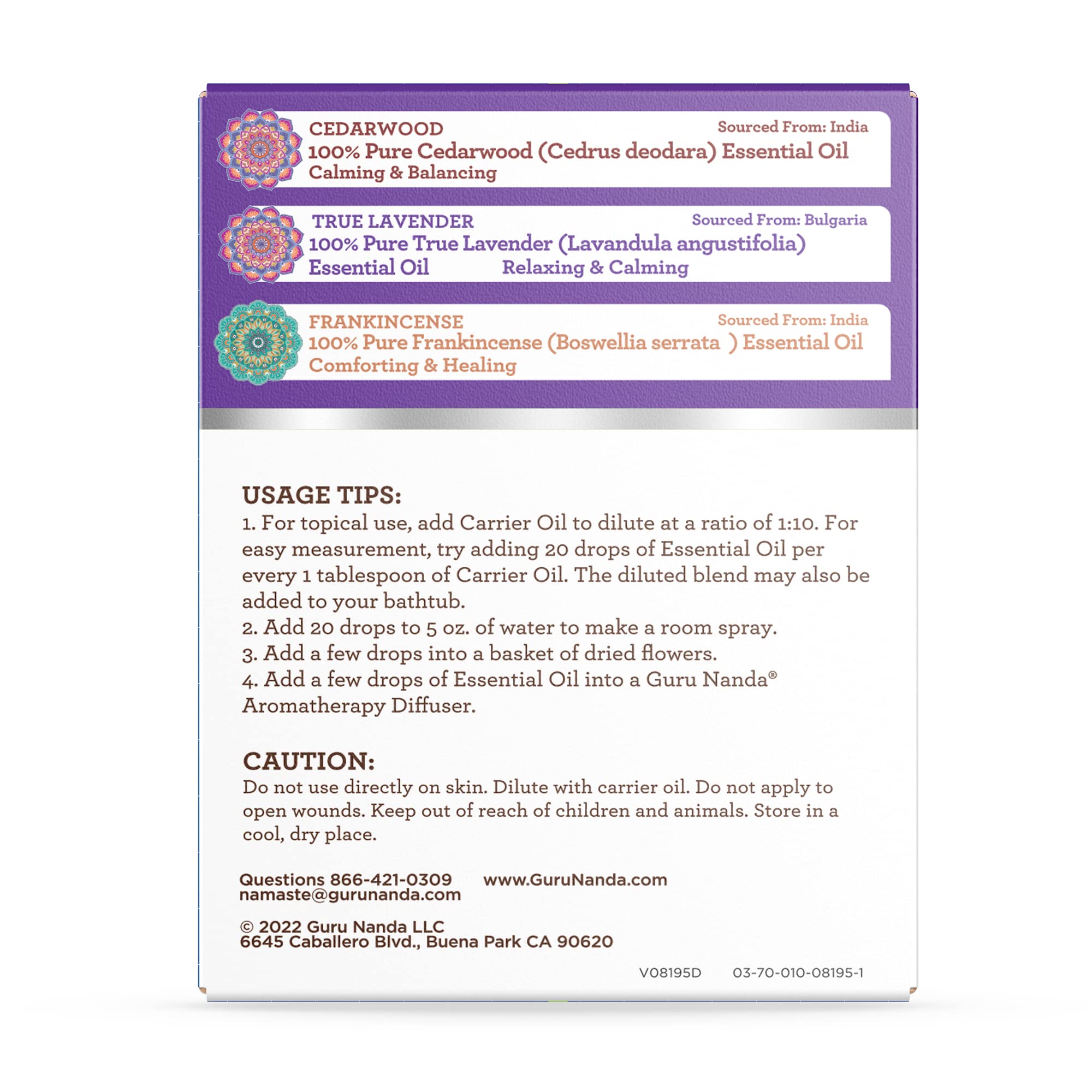 GuruNanda Sleep Essential Oil Set - 3 x 0.34 Fl Oz 100% Pure Natural Cedarwood, Frankincense & Lavender Aromatherapy Oils for Diffuser, Massage & DIY - Relaxation, Stress Relief & Better Sleep for Home, Spa & Meditation