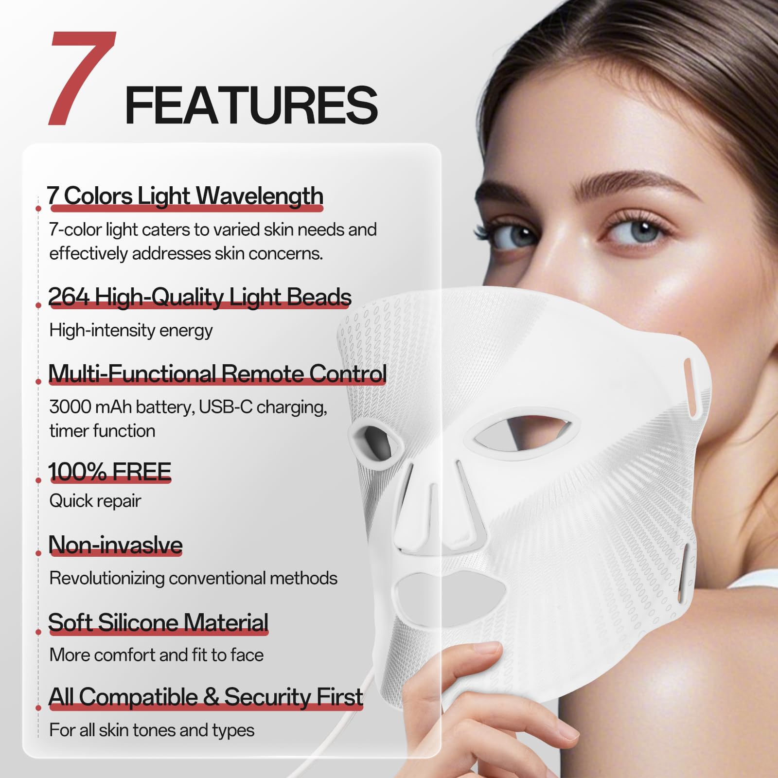 7-Color LED Red Light Therapy Mask for Face - Rejuvenating Skin Care Device with Remote Control, Ergonomic Design & Portable for Home Use | Anti-Aging, Acne Treatment & Relaxation at Home