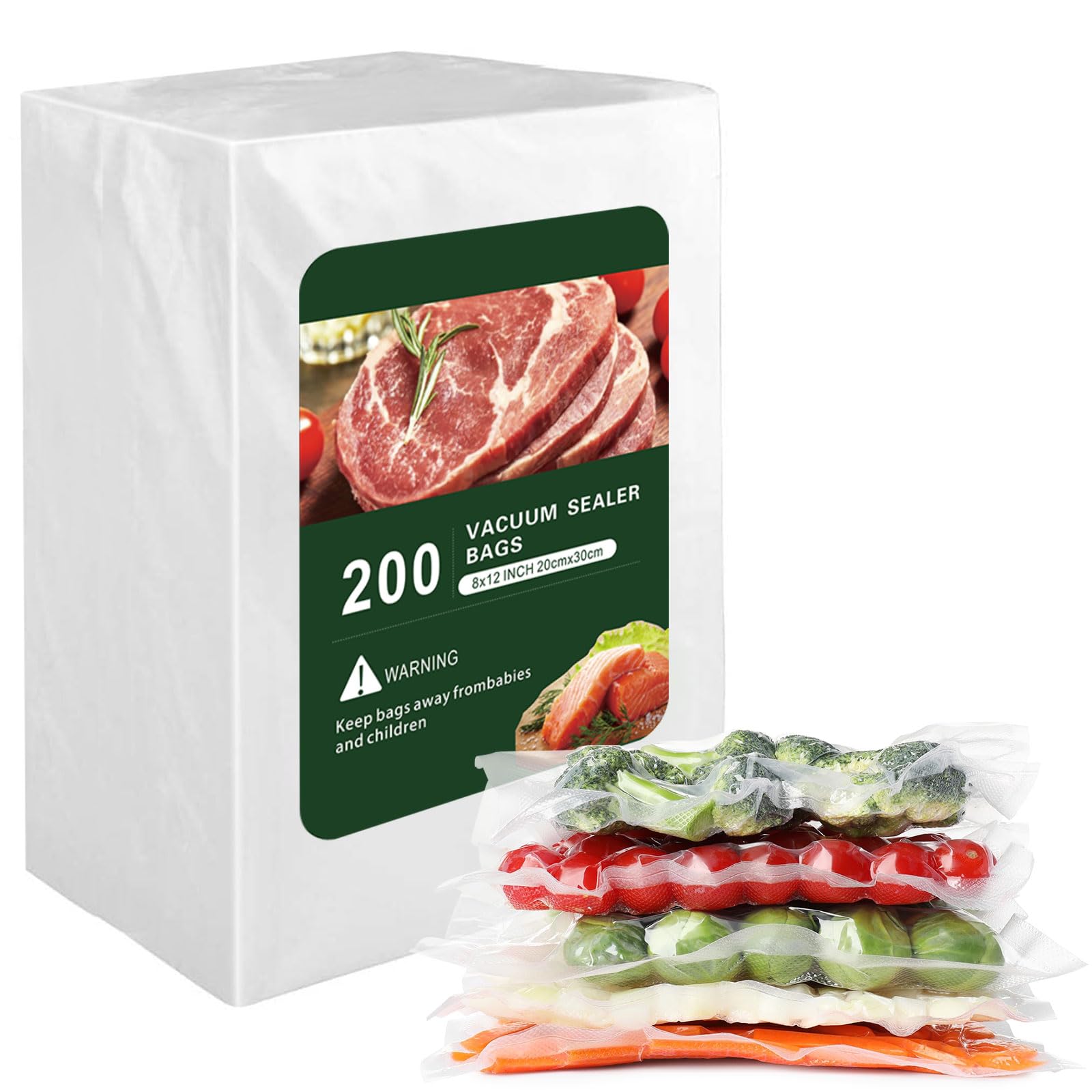 200 Quart 8'' x 12'' Heavy Duty Vacuum Sealer Bags for Food Storage | BPA Free, Pre-Cut Freezer Bags for Sous Vide, Meal Prep & Long-Term Preservation | Ideal for Vacuum Sealers, Food Savers & Kitchen Organization