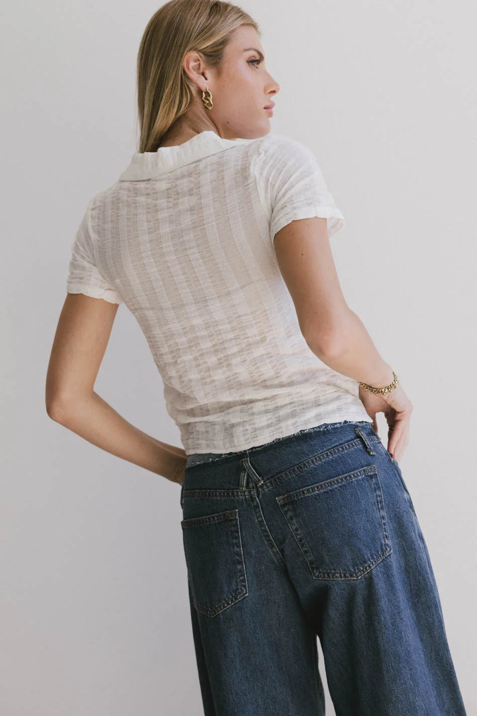 Berenice Women's Textured Button Up Shirt in White - Casual & Office Blouse for Work, Date, and Everyday Wear - FINAL SALE