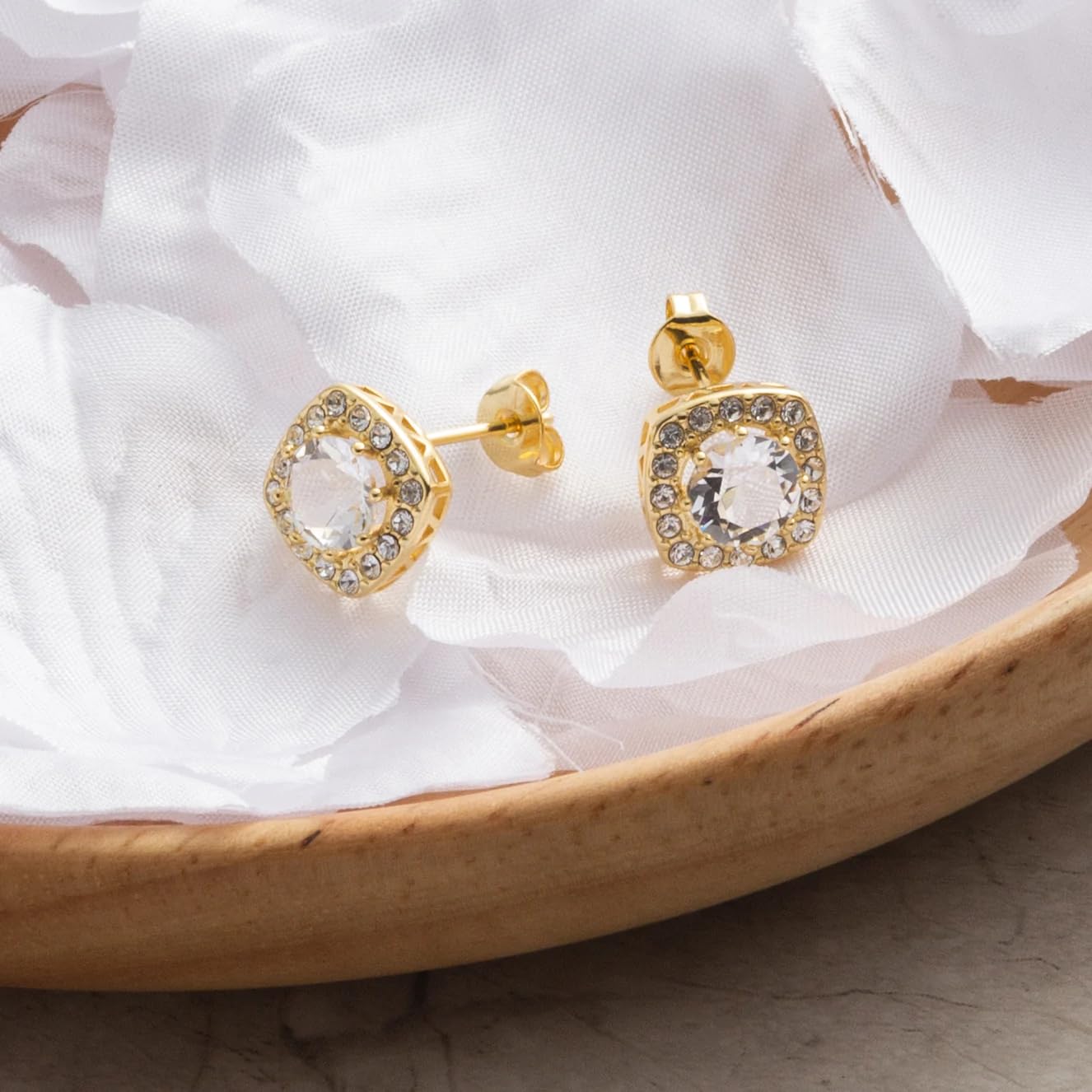 Philip Jones Gold Halo Earrings with Zirconia for Party & Wedding
