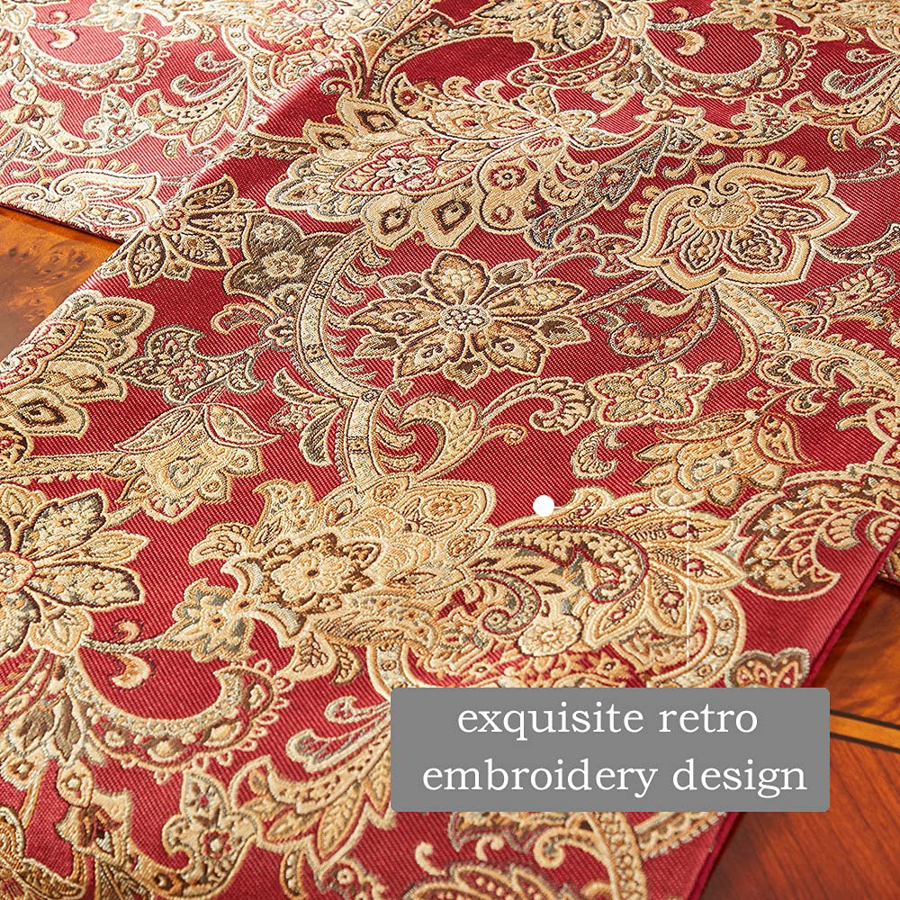 Luxury Retro Placemats Set of 6 - Machine Washable, Non-Slip & Heat Resistant Fabric Dining Table Mats for Indoor Use (Red) - Perfect for Holiday Dinners, Family Gatherings & Formal Dining Decor