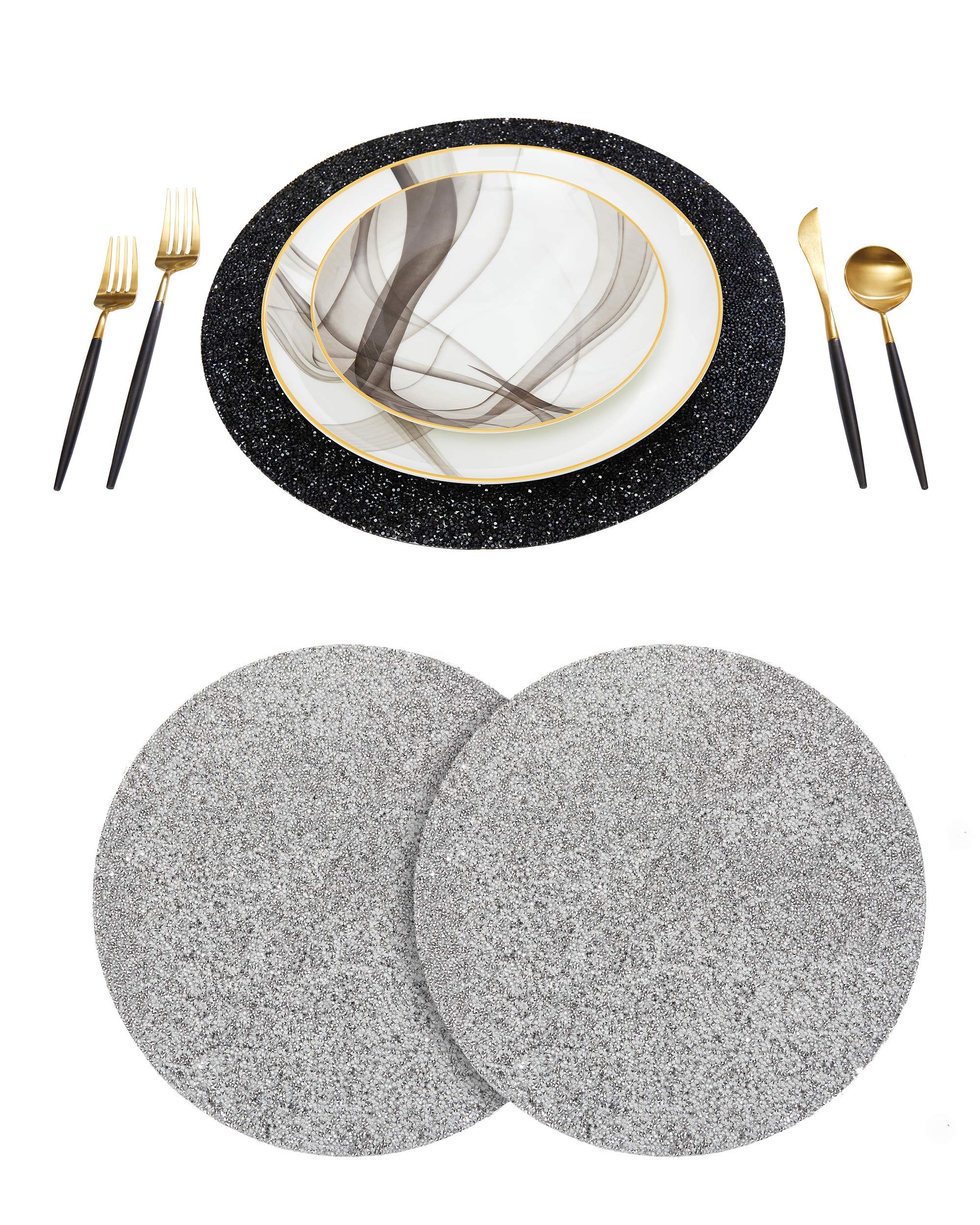 Premium Round Heat-Resistant Placemats Set of 2 - Non-Slip Dining Table Mats for Kitchen & Home Decor - Perfect for Dinner Parties, Holiday Gatherings & Everyday Use (Black)