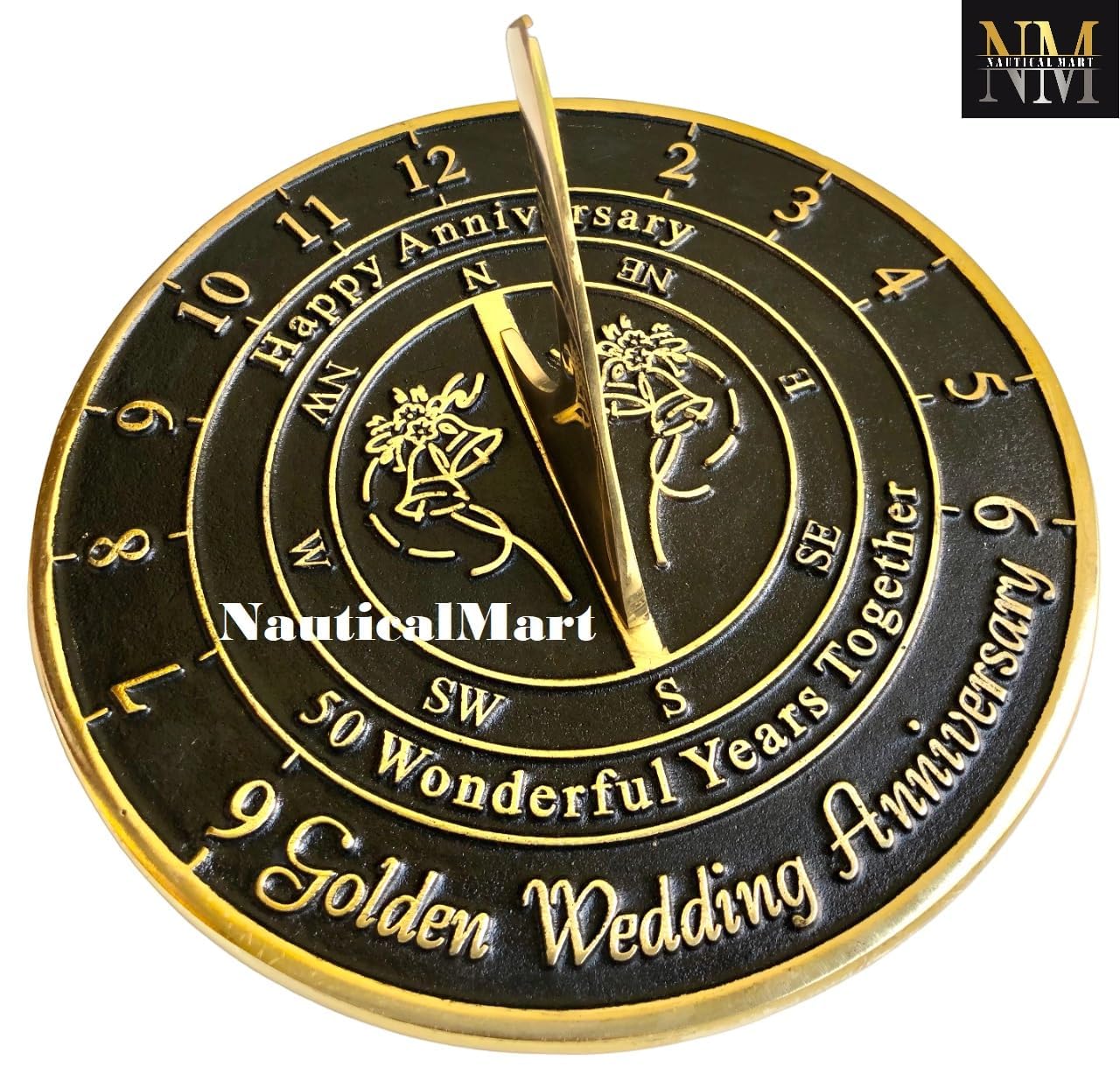 Golden Wedding Anniversary Sundial Gift - Elegant 50th Year Keepsake for Couples - Perfect for Outdoor Garden, Patio, or Beach Decor