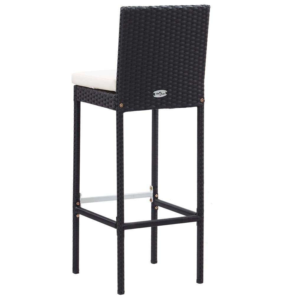 vidaXL 7-Piece Patio Bar Set with Wood Tabletop & Cushions - Black Poly Rattan Outdoor Furniture for Backyard, Poolside, or Garden Entertaining