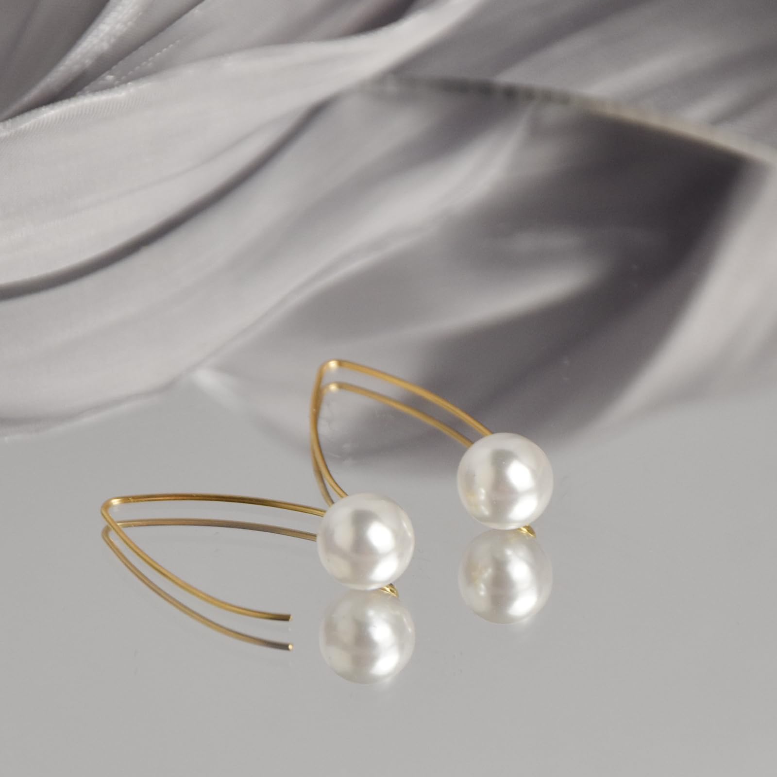 14K Gold Pearl Drop Dangle Earrings for Women - Elegant Threader Pearl Earrings for Wedding, Bridal & Special Occasions | Perfect Birthday, Christmas & Mother's Day Gift | Great for Parties, Date Nights & Formal Events