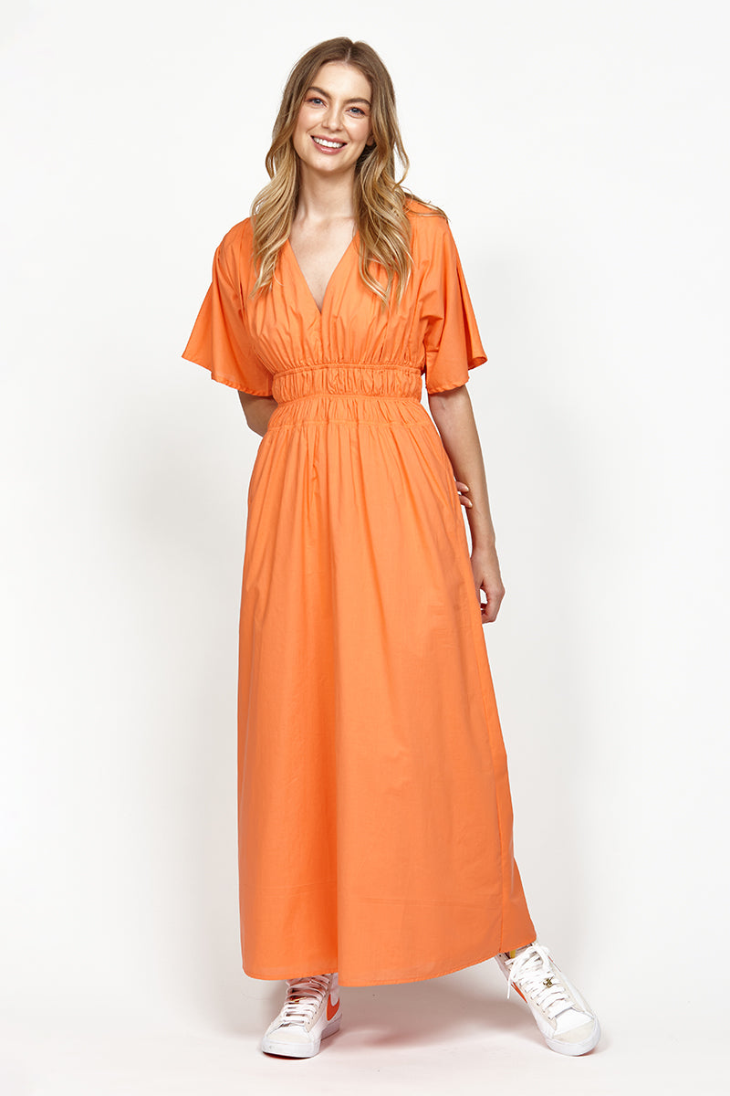 Commodore Orange SS Midi Dress - Women's Short Sleeve Summer Flowy Dress for Casual Outings, Beach Vacations & Date Nights