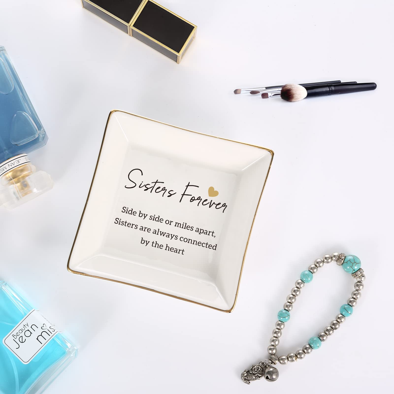 Personalized Jewelry Tray Ring Dish - Unique Birthday Gift for Sister - Forever Connected - Perfect for Jewelry Storage & Home Decor