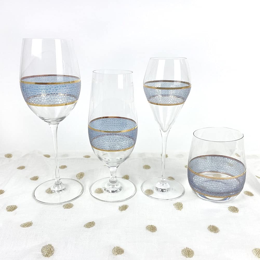 Premium Panthera Indigo Wine Glasses Set of 2 - 9.5 Inch Handcrafted Multicolored Stemware for Red Wine, White Wine & Cocktails - Elegant Glassware for Dinner Parties, Weddings & Home Entertaining